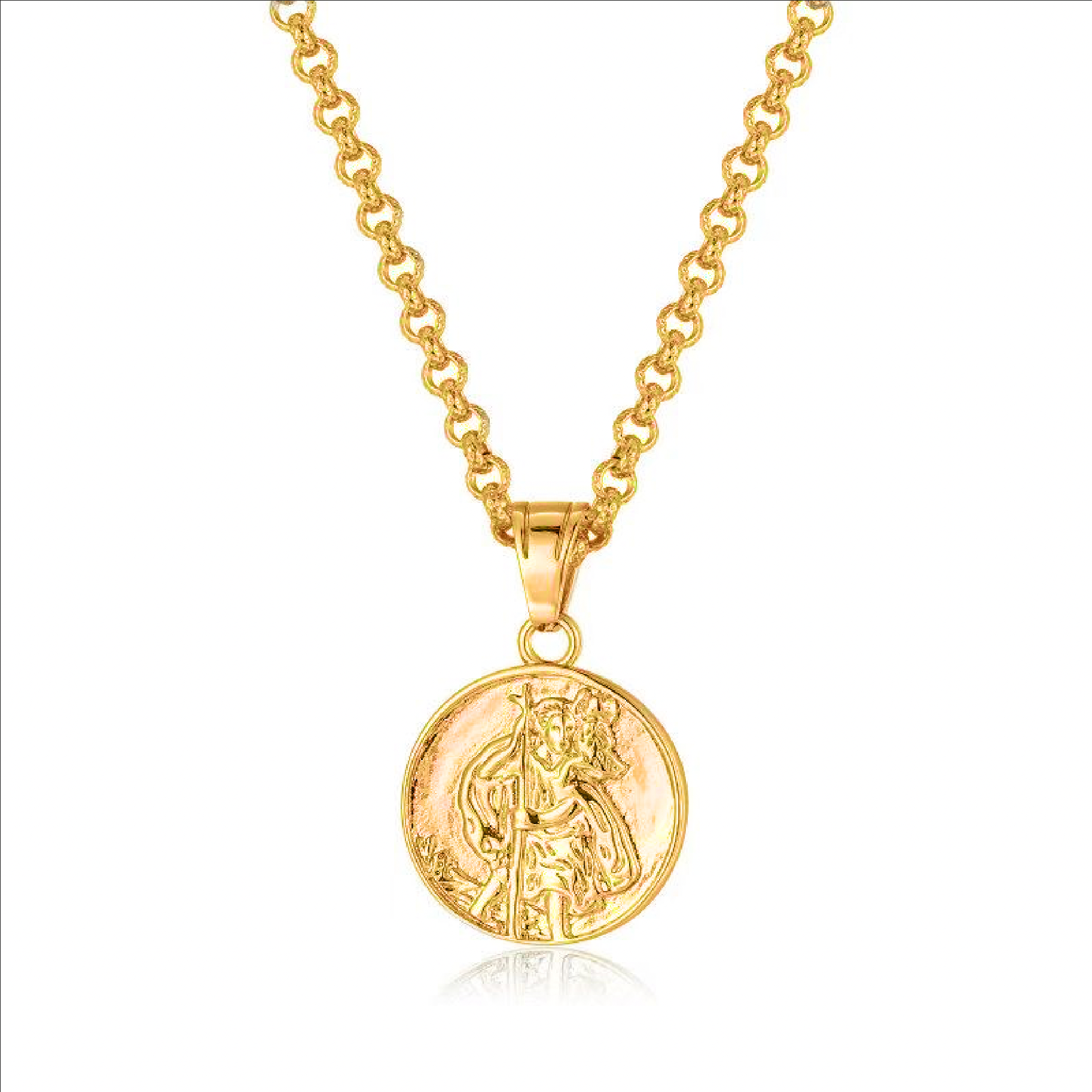 Gold St. Christopher Pendant 22 Inch 4mm Belcher Chain