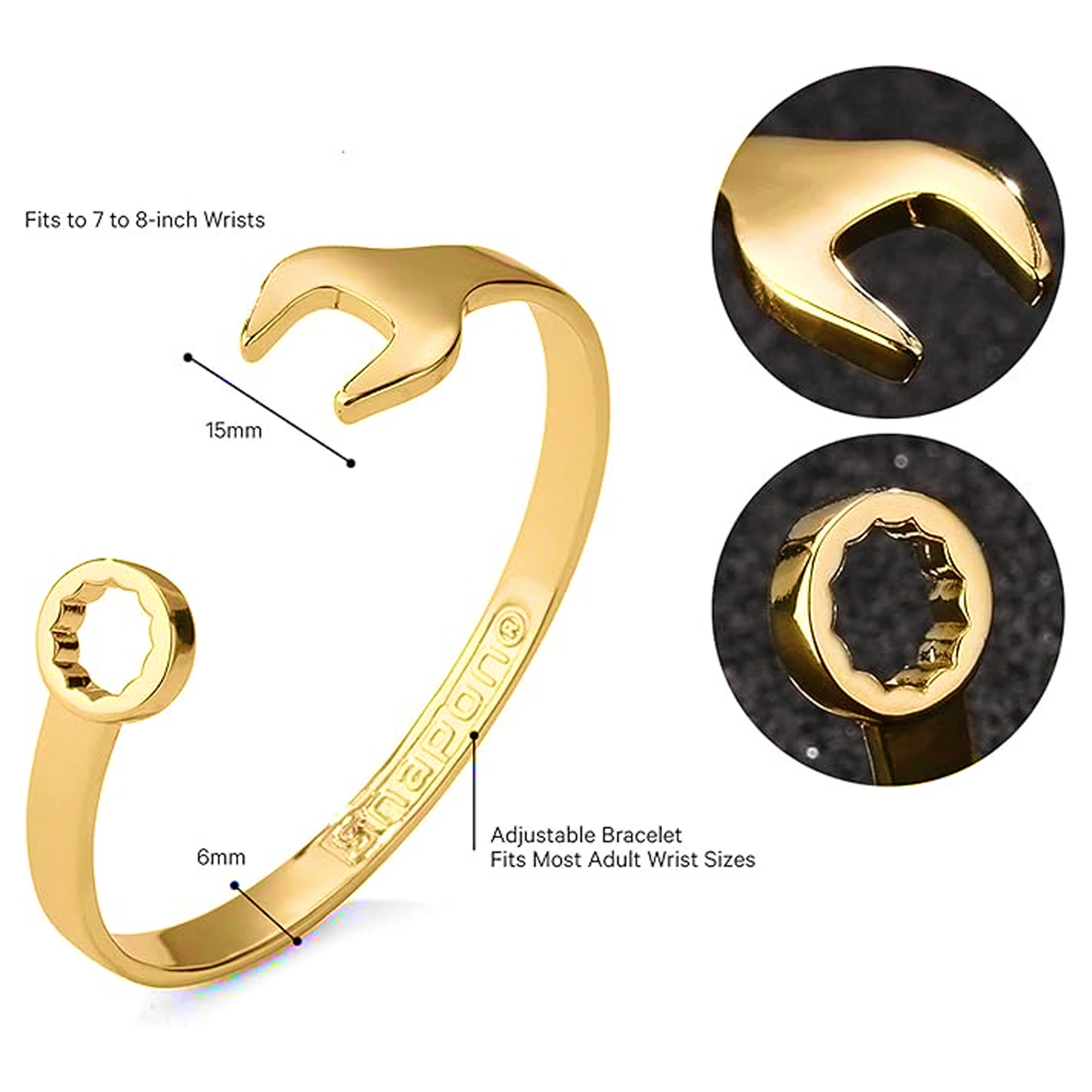 Spanner Wrench Bangle Gold Filled | 6mm Adjustable Bracelet | For Kids & Adults