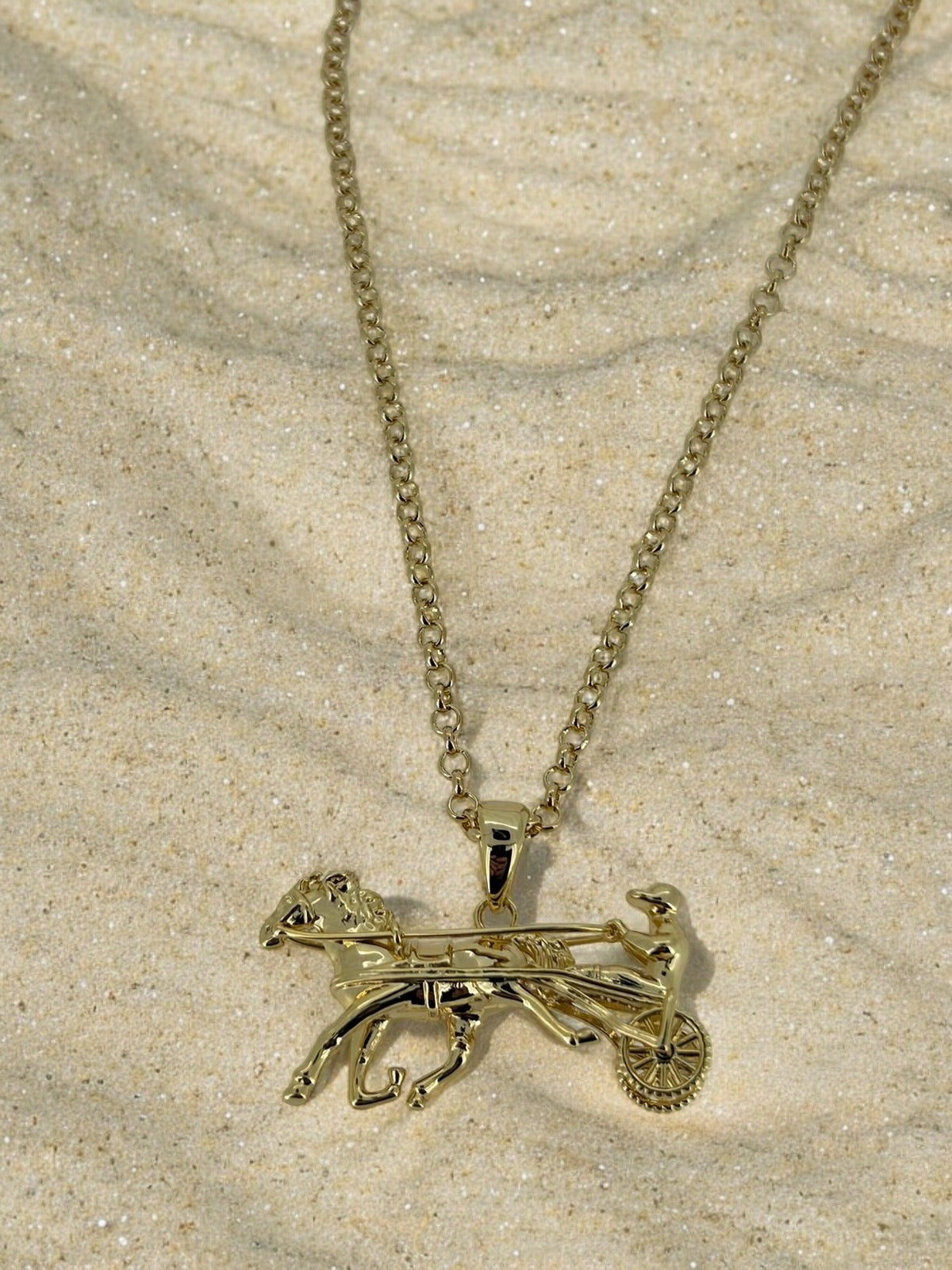 Gold Gypsy Horse & Cart Pendant 22 Inch 4mm Belcher Chain