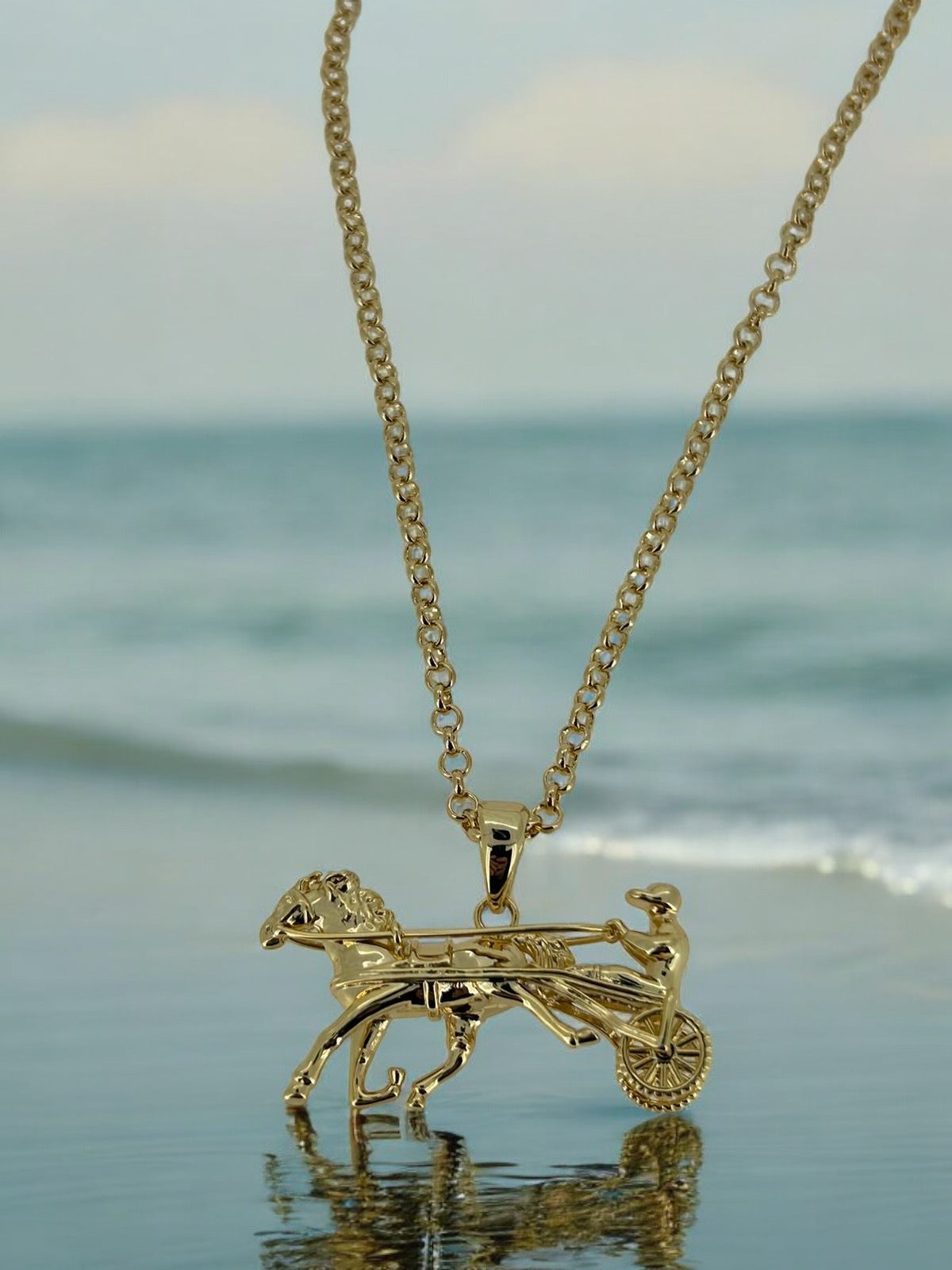 Gold Gypsy Horse & Cart Pendant 22 Inch 4mm Belcher Chain