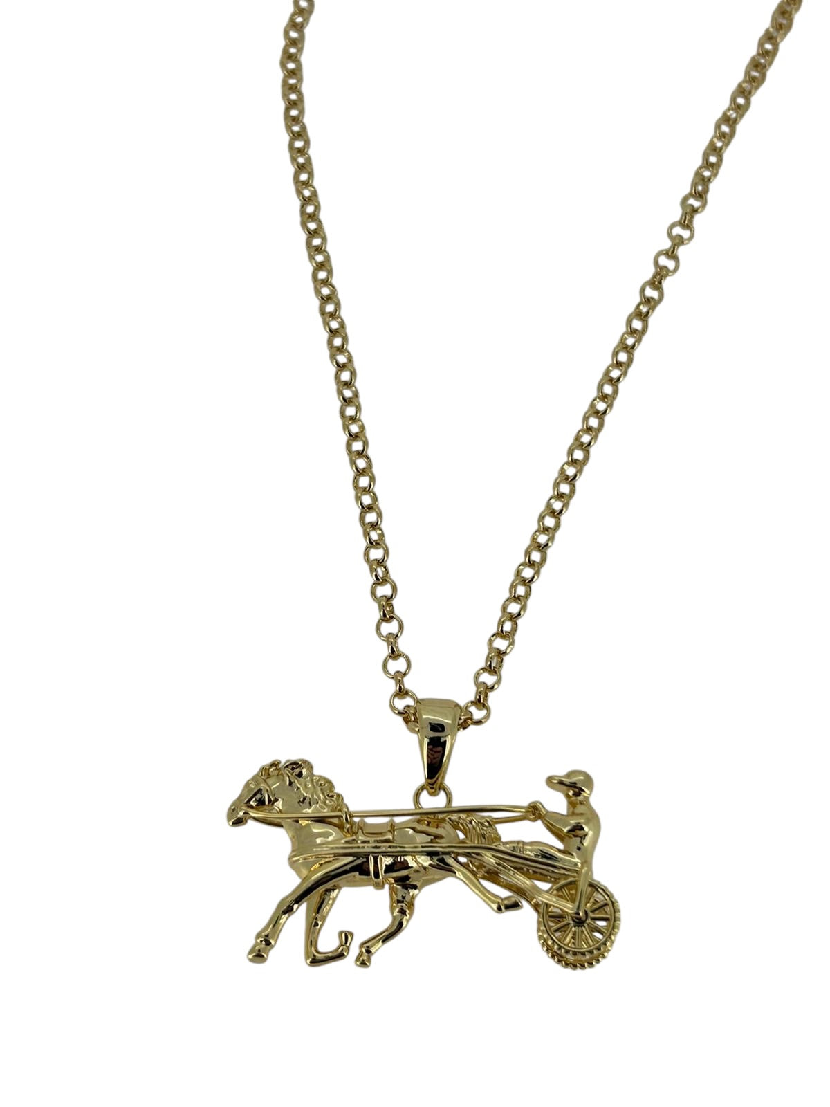 Gold Gypsy Horse & Cart Pendant 22 Inch 4mm Belcher Chain