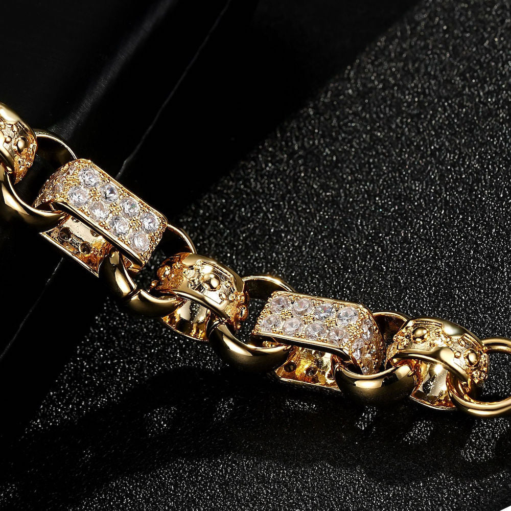 13mm Gold Gypsy Belcher Bracelet With Albert Clasp 7 Inch