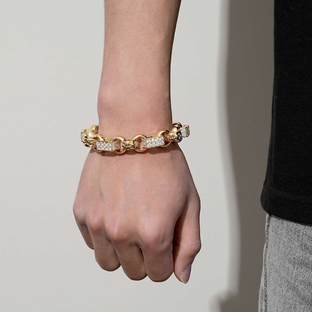 13mm Gold Gypsy Belcher Bracelet With Albert Clasp 7 Inch