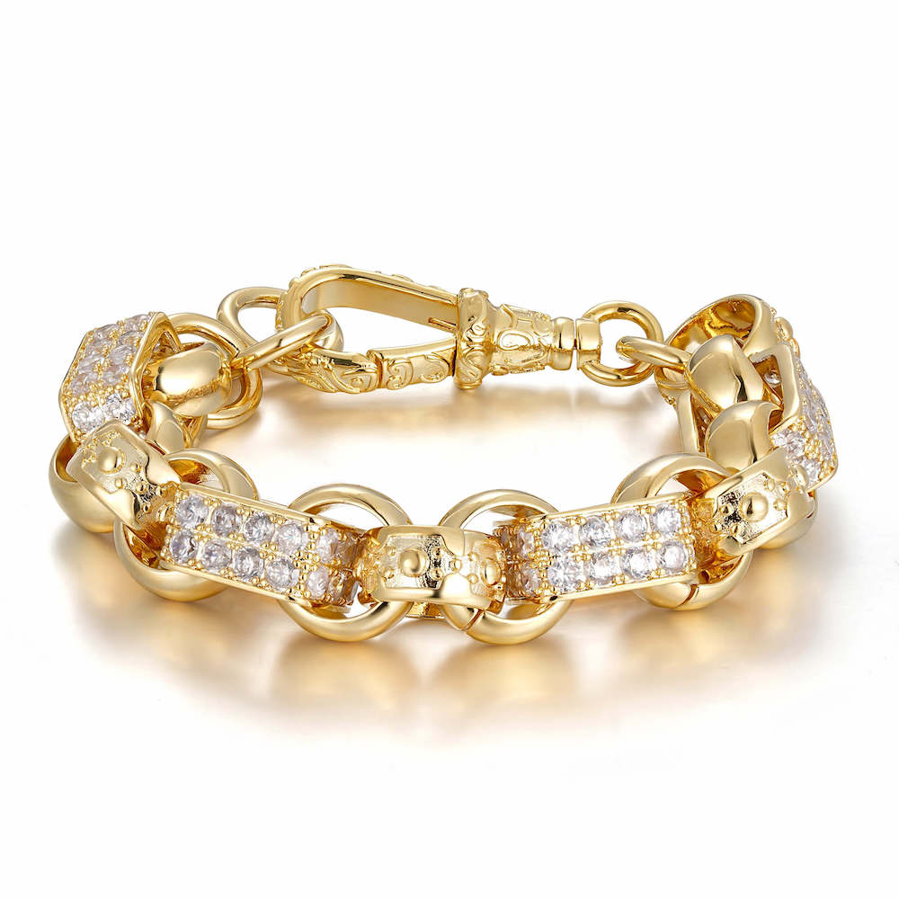 13mm Gold Gypsy Belcher Bracelet With Albert Clasp 7 Inch