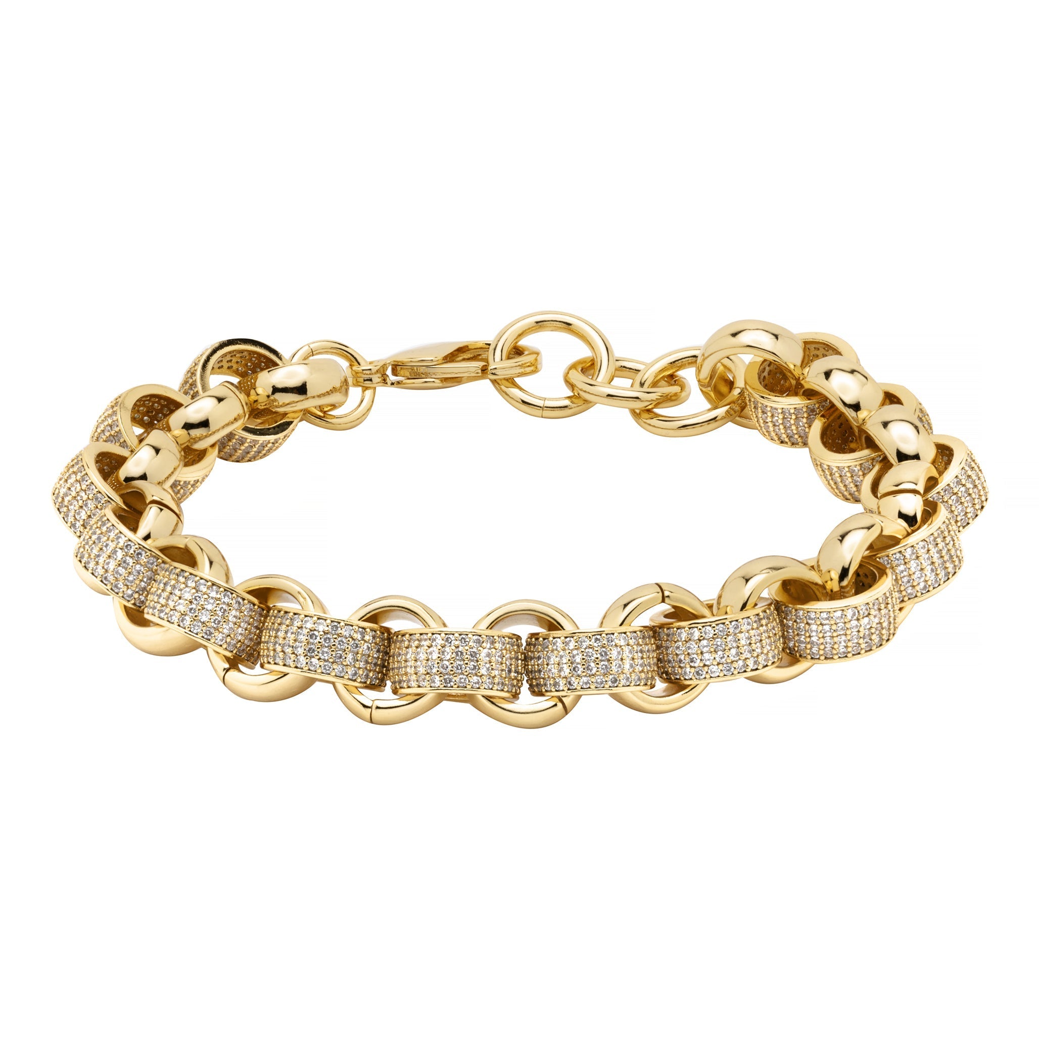 12mm Gold-Filled Pattern Belcher Bracelet with Diamond Stones – Adjustable 8–9 Inches