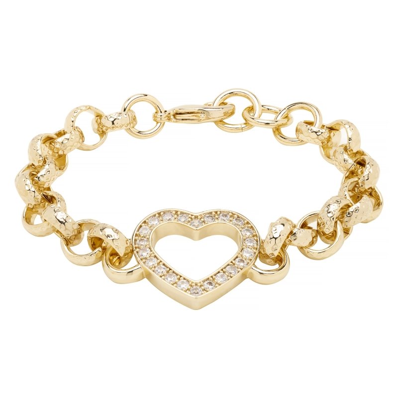 Kids 8mm Gold Open Heart Belcher Bracelet with Stones 6–6.5” Jewellery Gift 17g