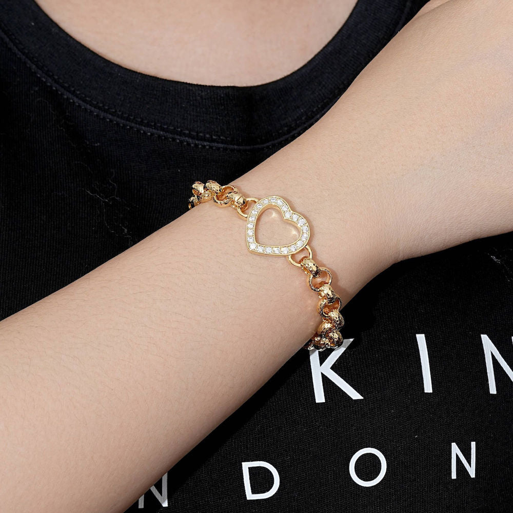 Kids 8mm Gold Open Heart Belcher Bracelet with Stones 6–6.5” Jewellery Gift 17g
