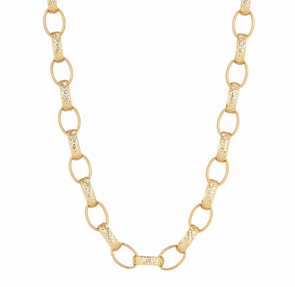 Gold Hammered Oval Belcher Chain & Bracelet Set 10mm