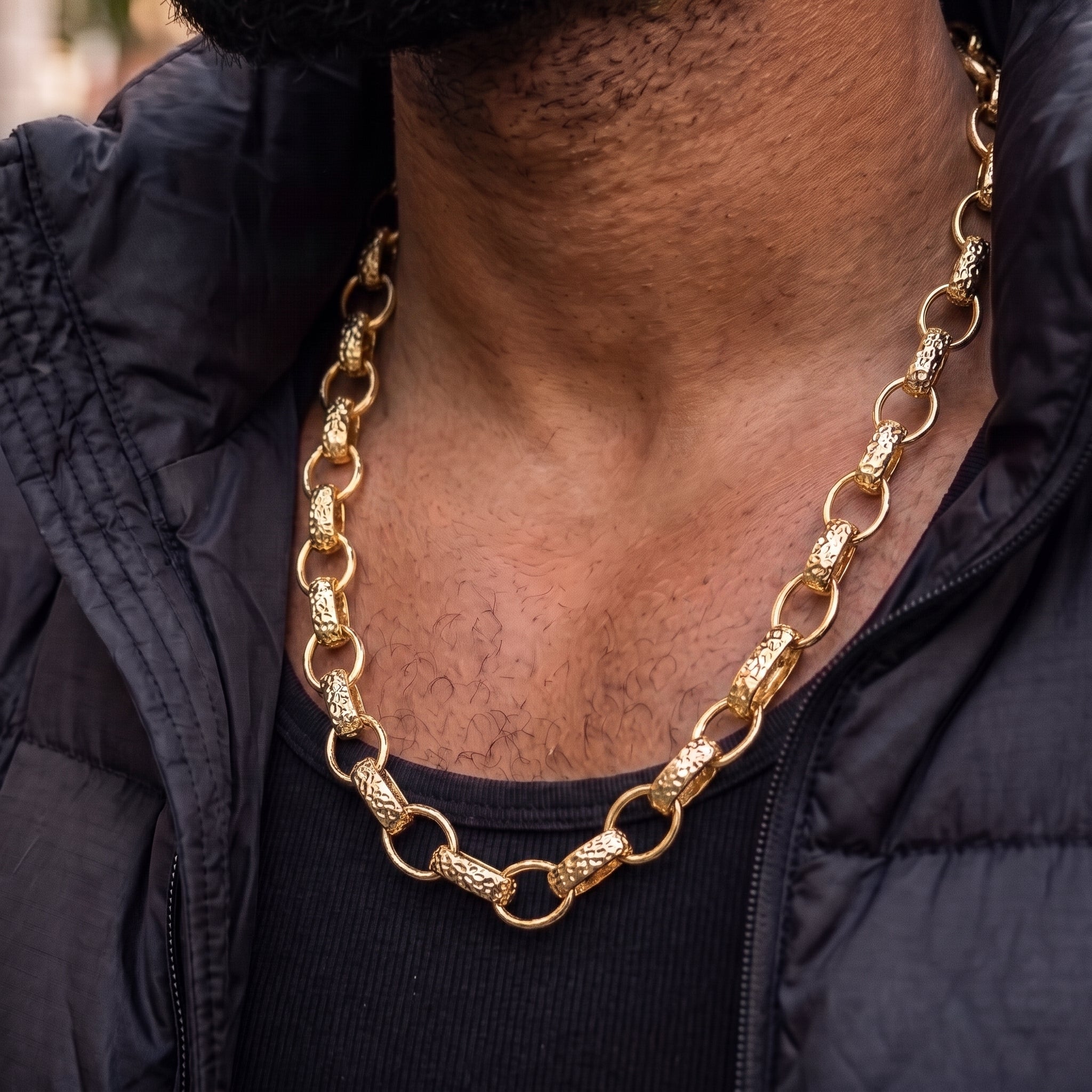 Gold Hammered Oval Belcher Chain 10mm
