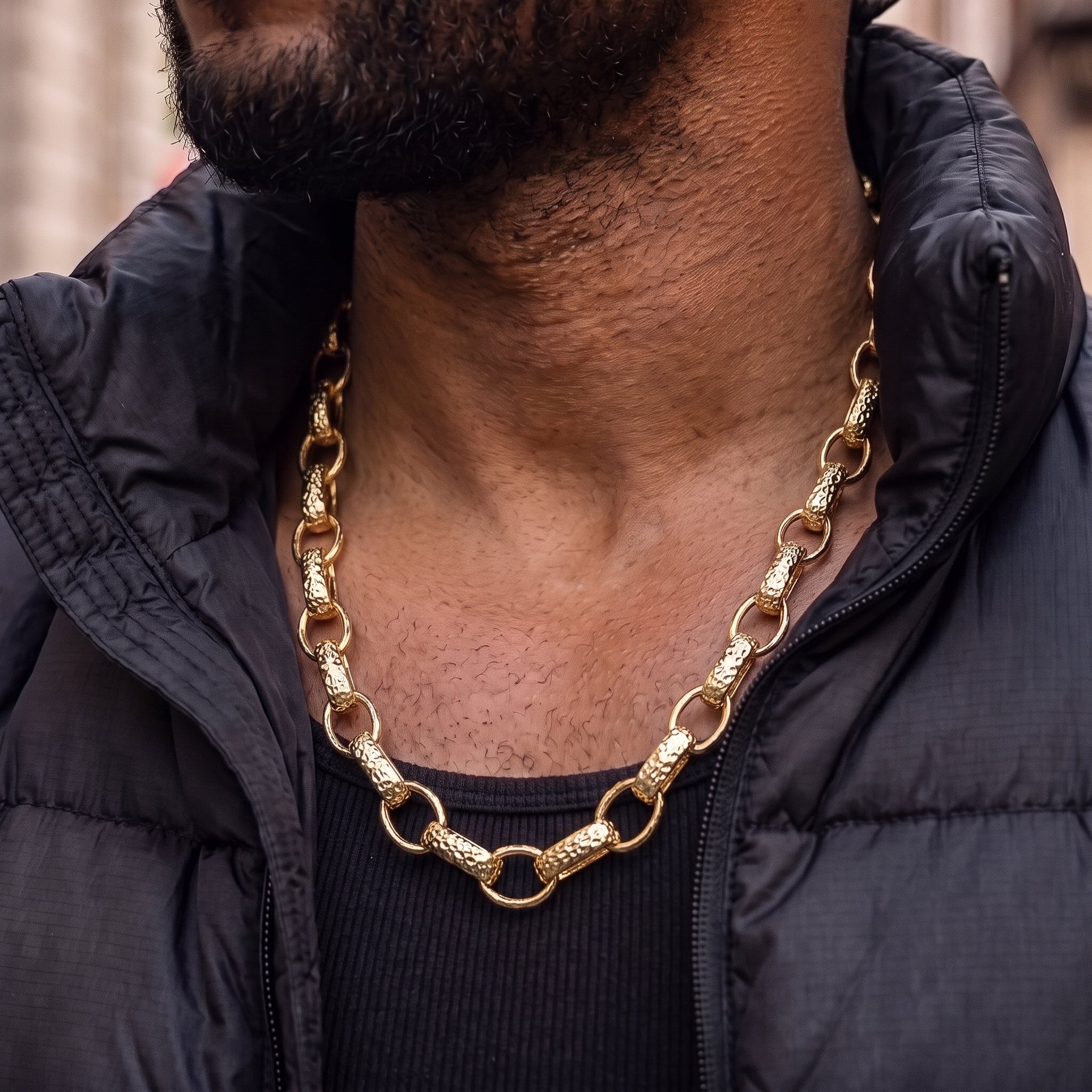 Gold Hammered Oval Belcher Chain 10mm