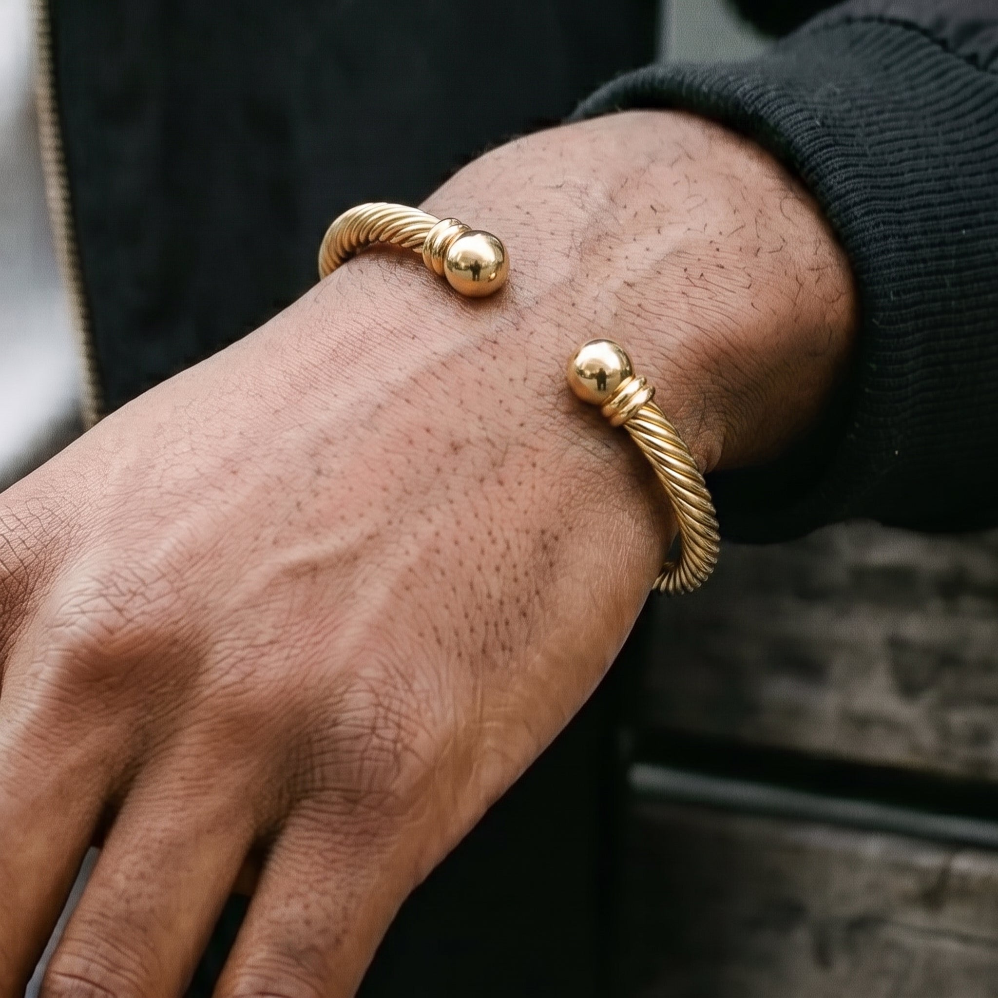 Gold Pattern Torque Bangle Bracelet Adjustable