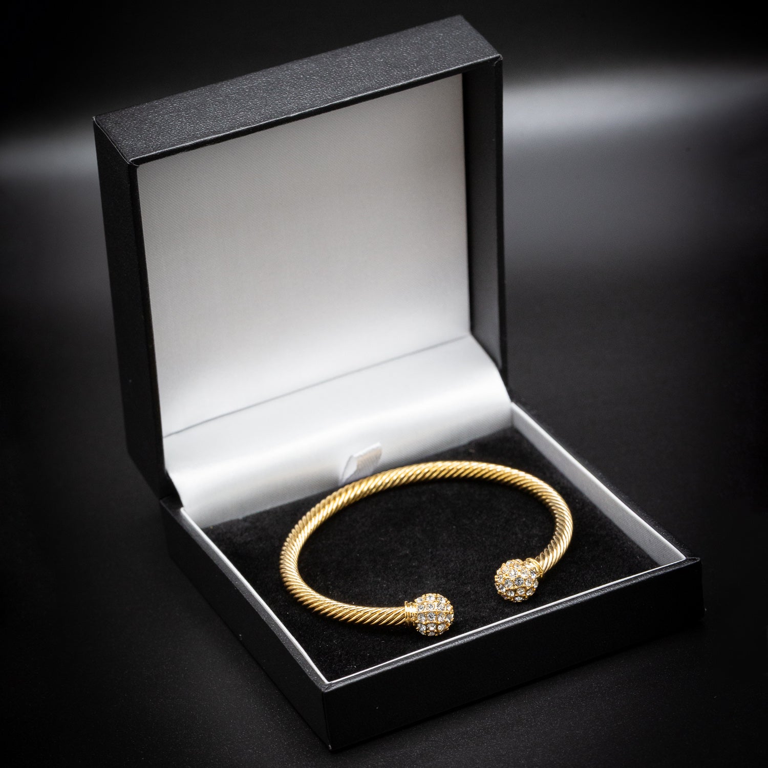 Gold Crystal Torque Bangle 4mm