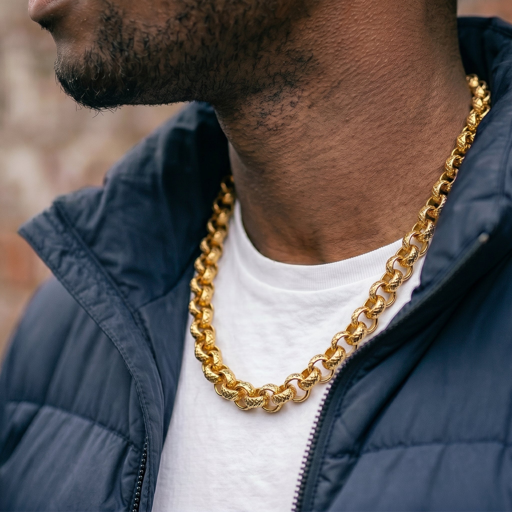Gold Diamond-Cut Patterned Belcher Chain 8mm