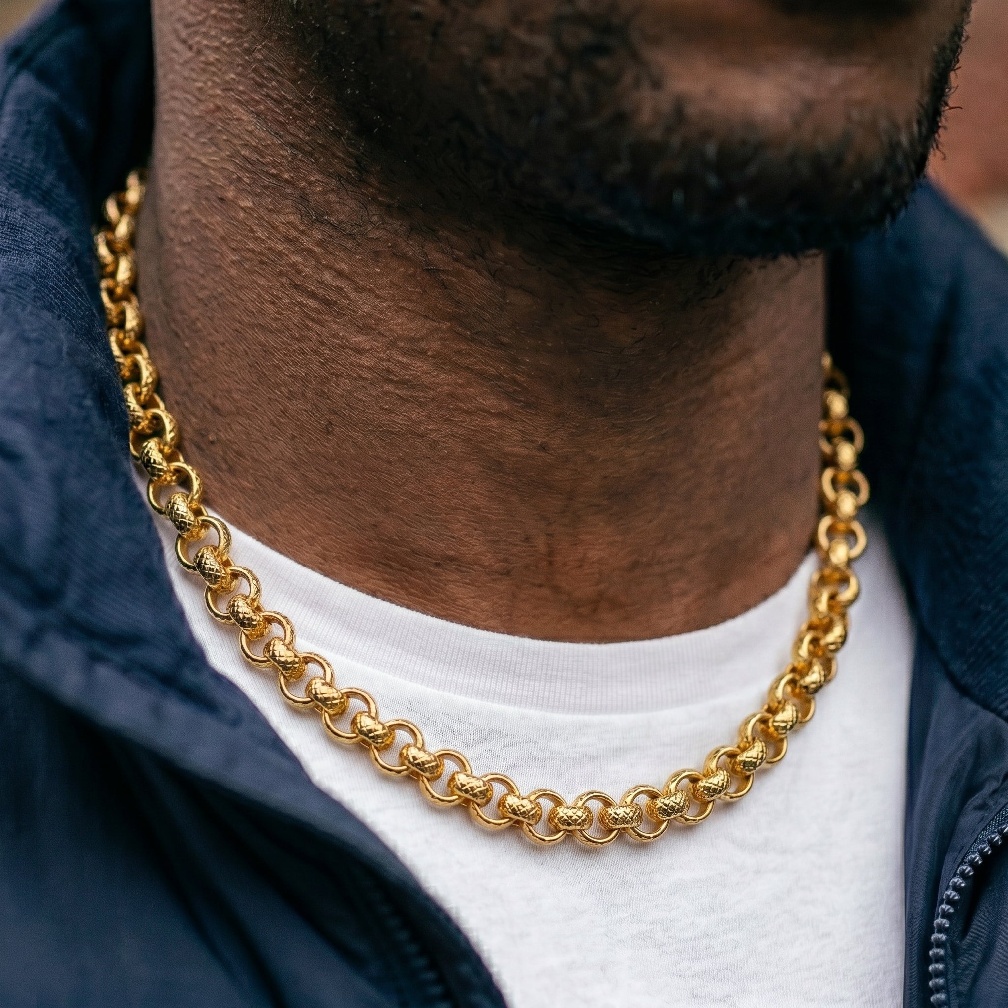 Gold Diamond-Cut Patterned Belcher Chain 8mm