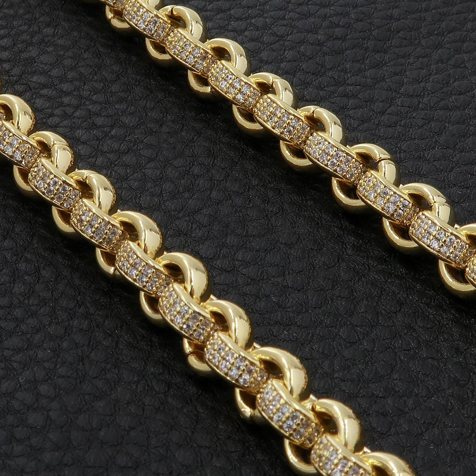8mm Gold Belcher Chain With CZ Stones 18 Inch