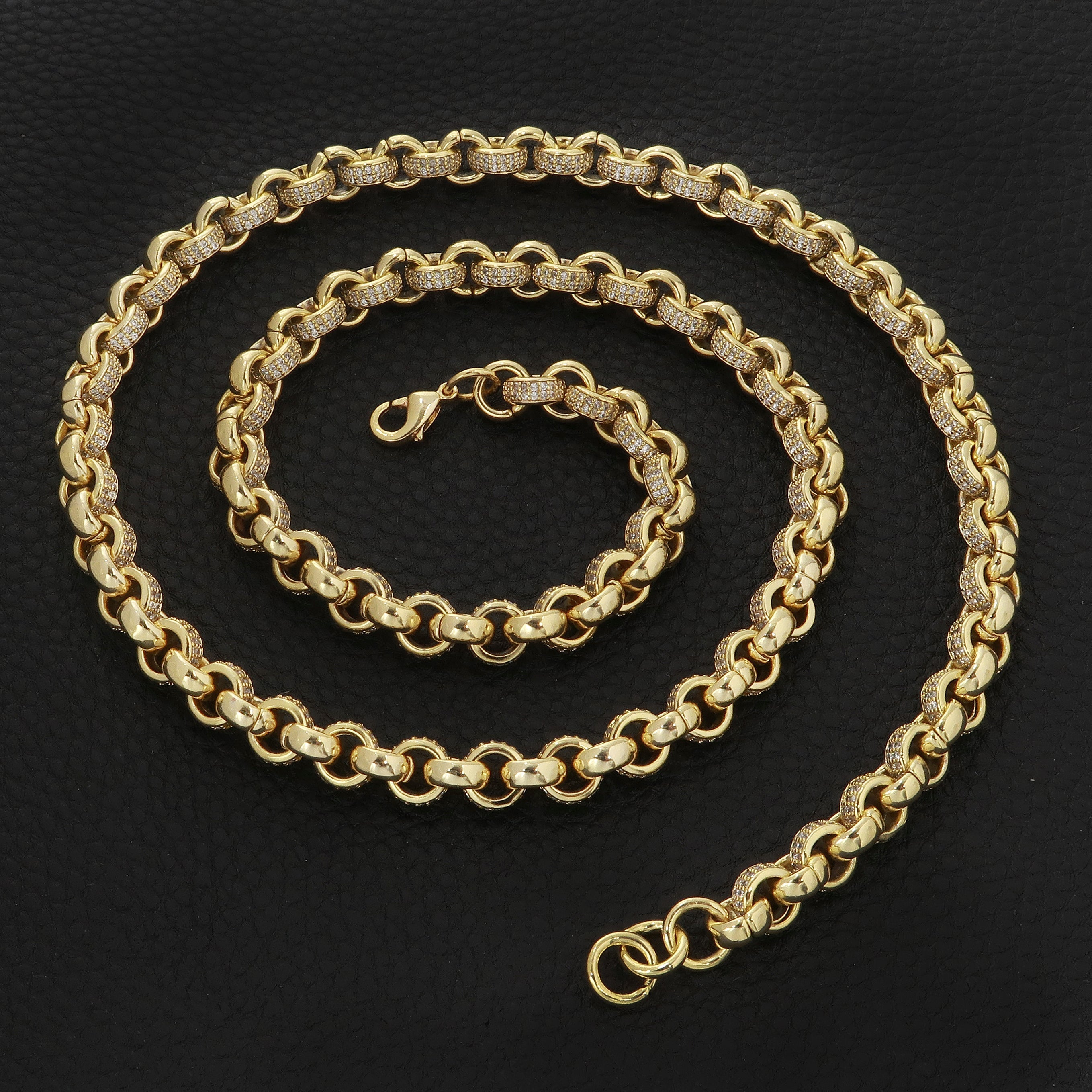 8mm Gold Belcher Chain With CZ Stones 18 Inch