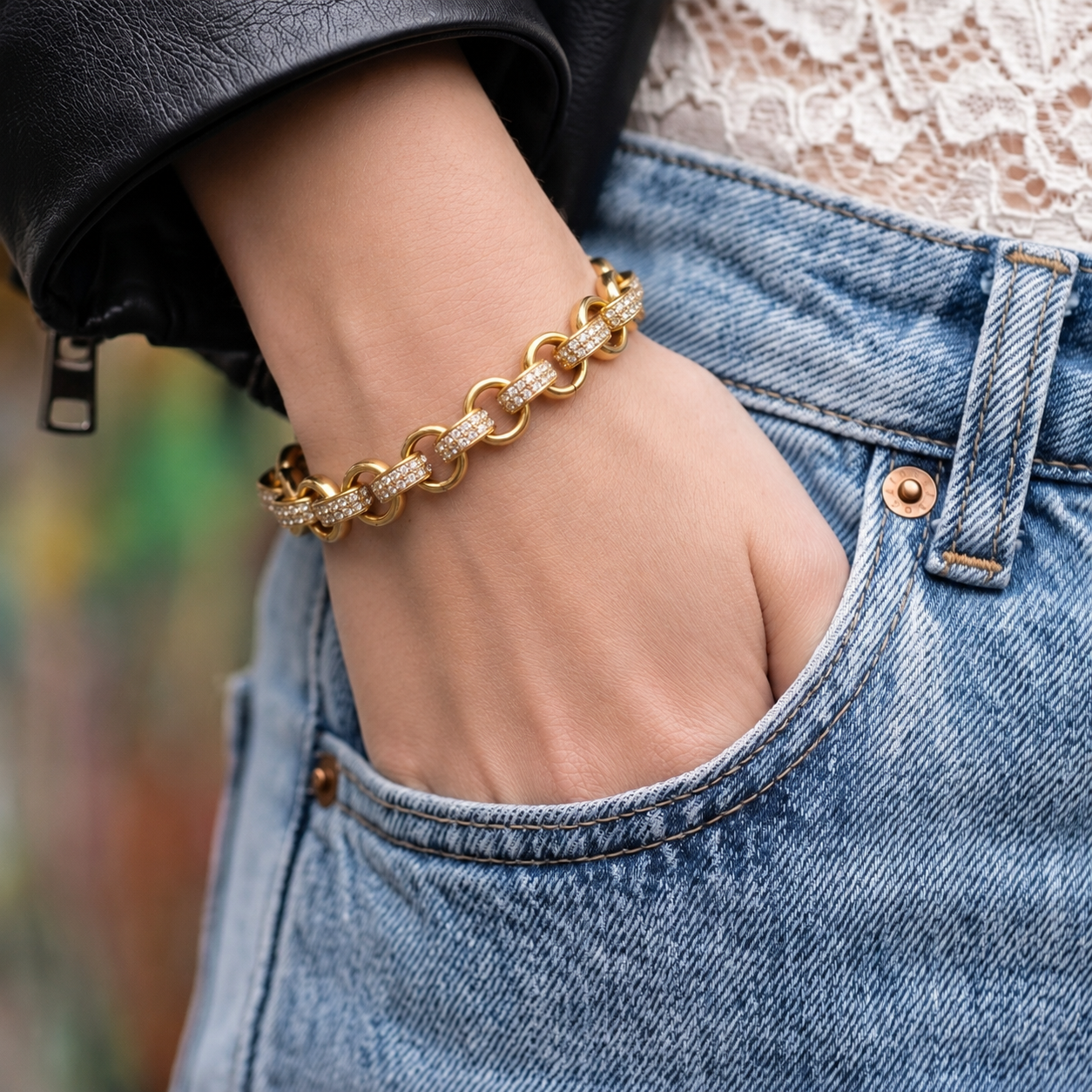 Gold CZ Belcher Bracelet 8mm