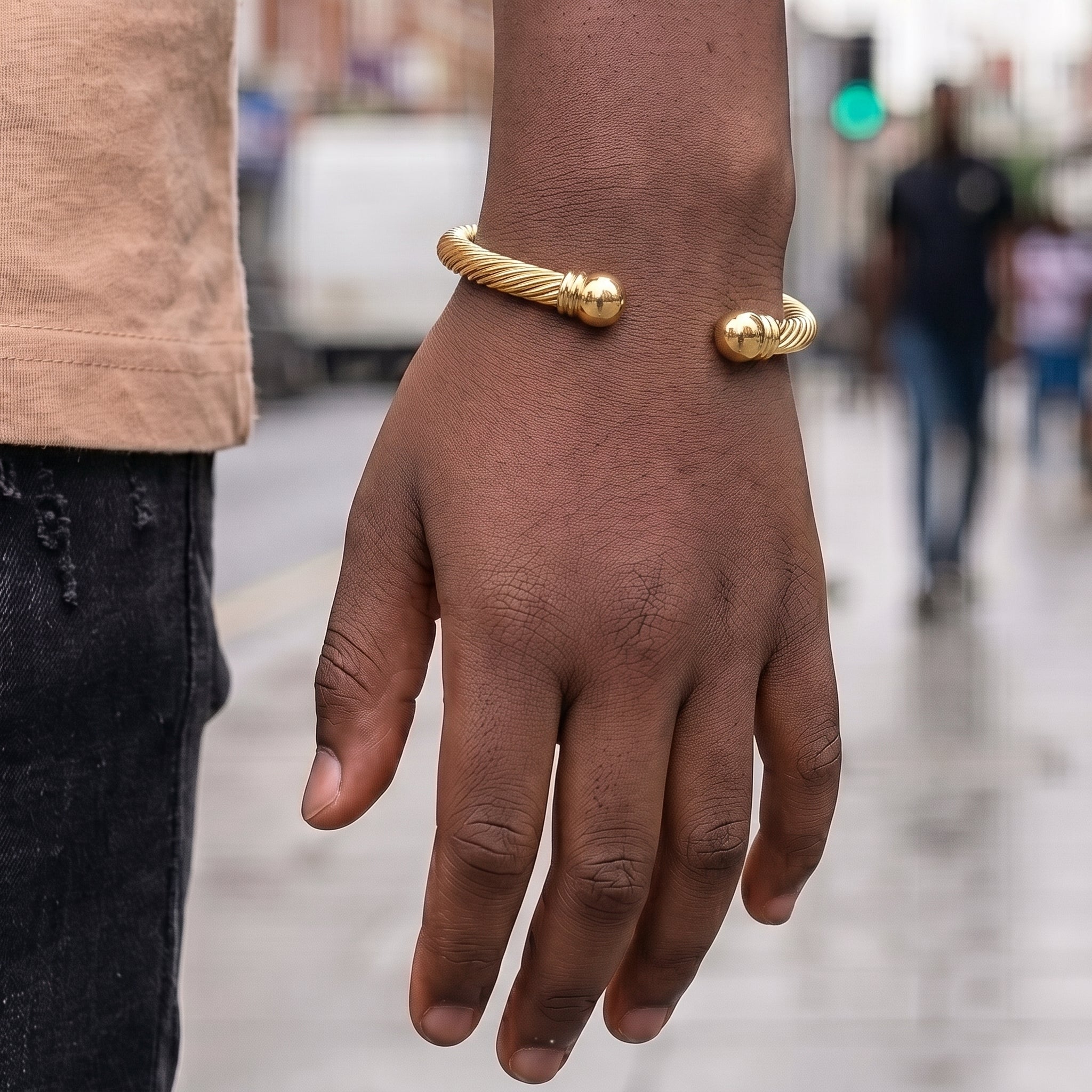 Gold Torque Bangle Bracelet Adjustable