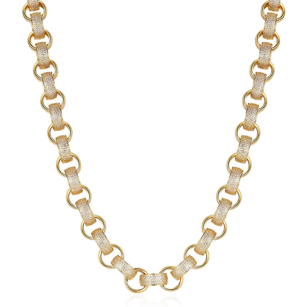 20mm Big Gold Filled Belcher Chain with Stones, 30 Inches Long