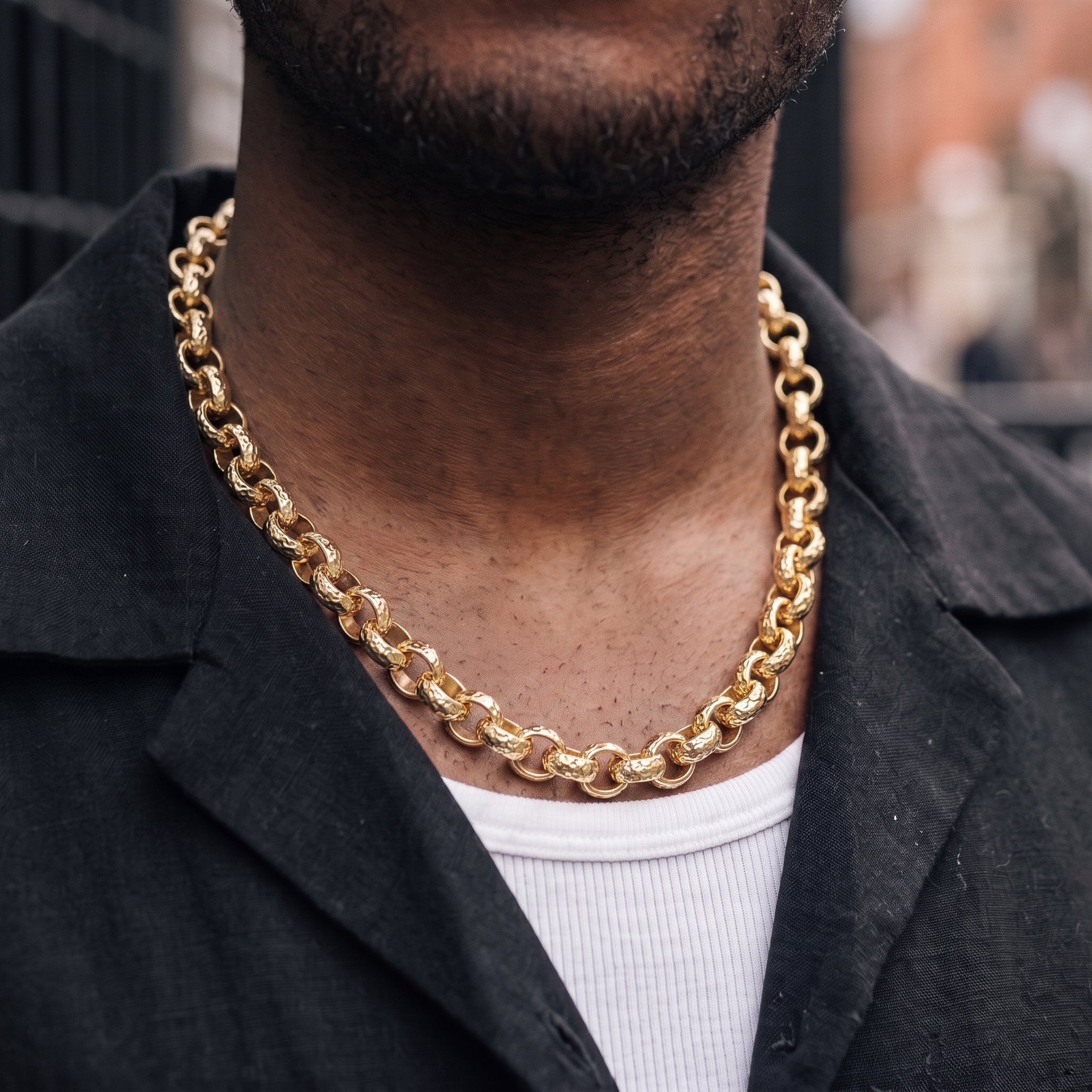 Gold Diamond-Cut Pattern Belcher Chain 12mm