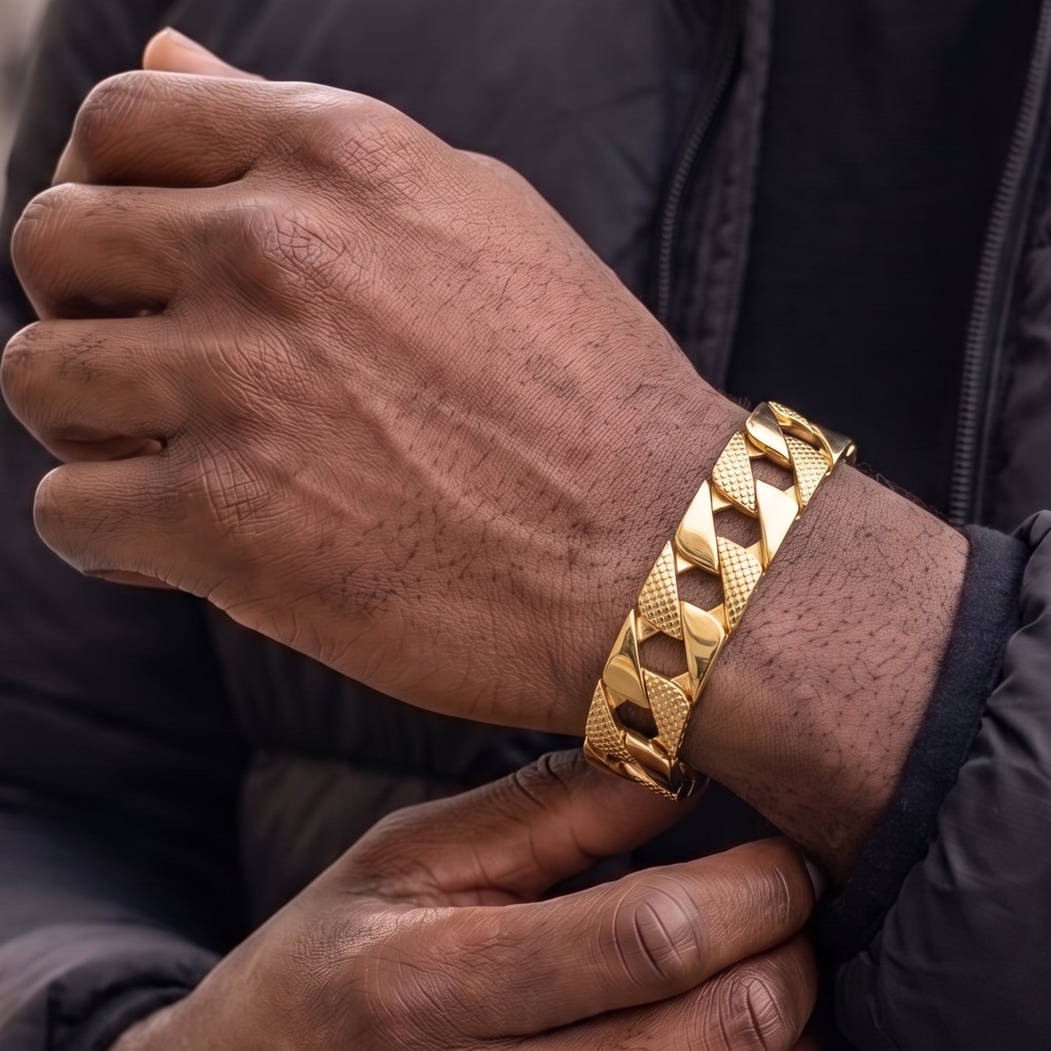 Luxury Gold 22mm Lizard Patterned Chaps Snake Cuban Curb Bracelet