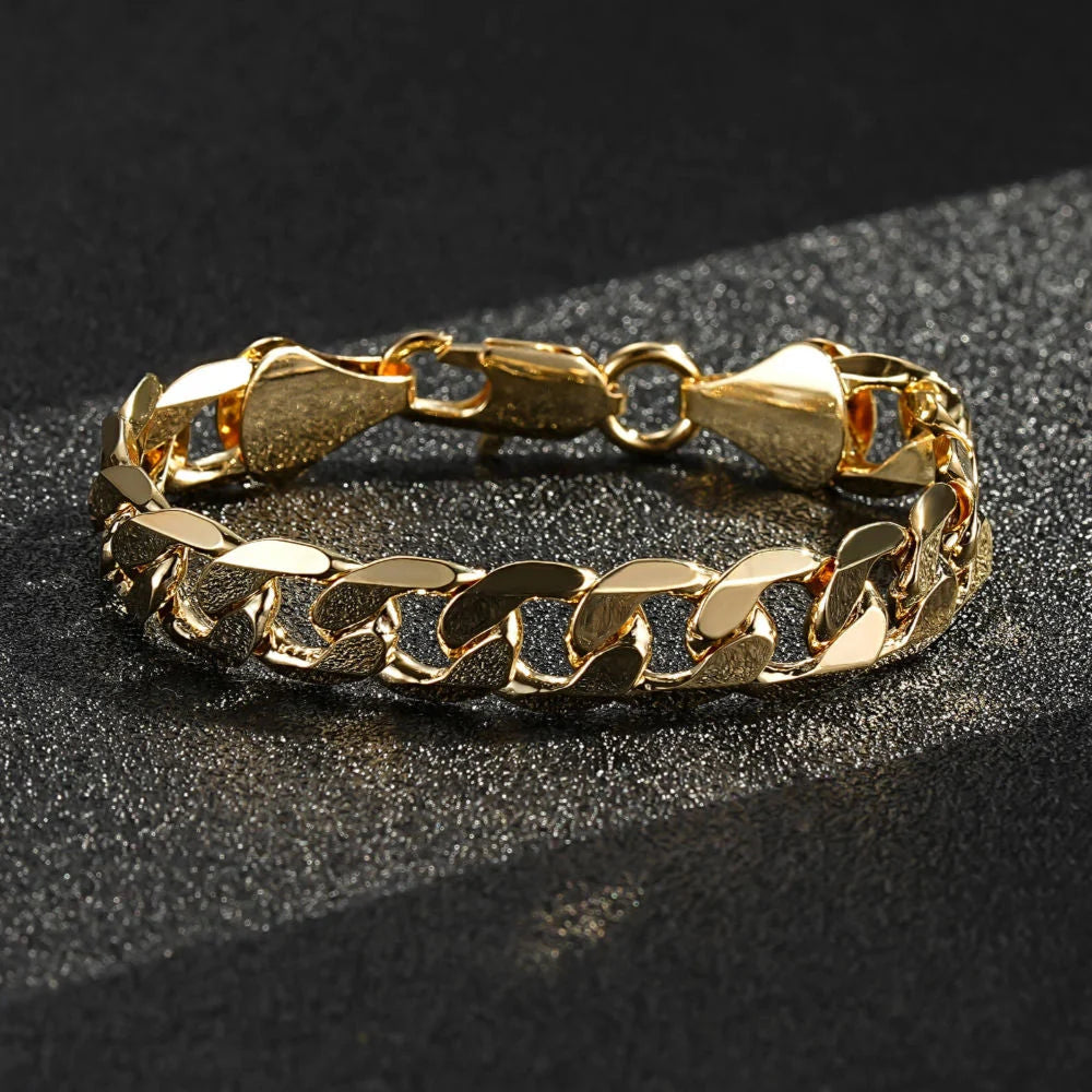 Gold Cuban Curb Chain & Bracelet Set 9mm