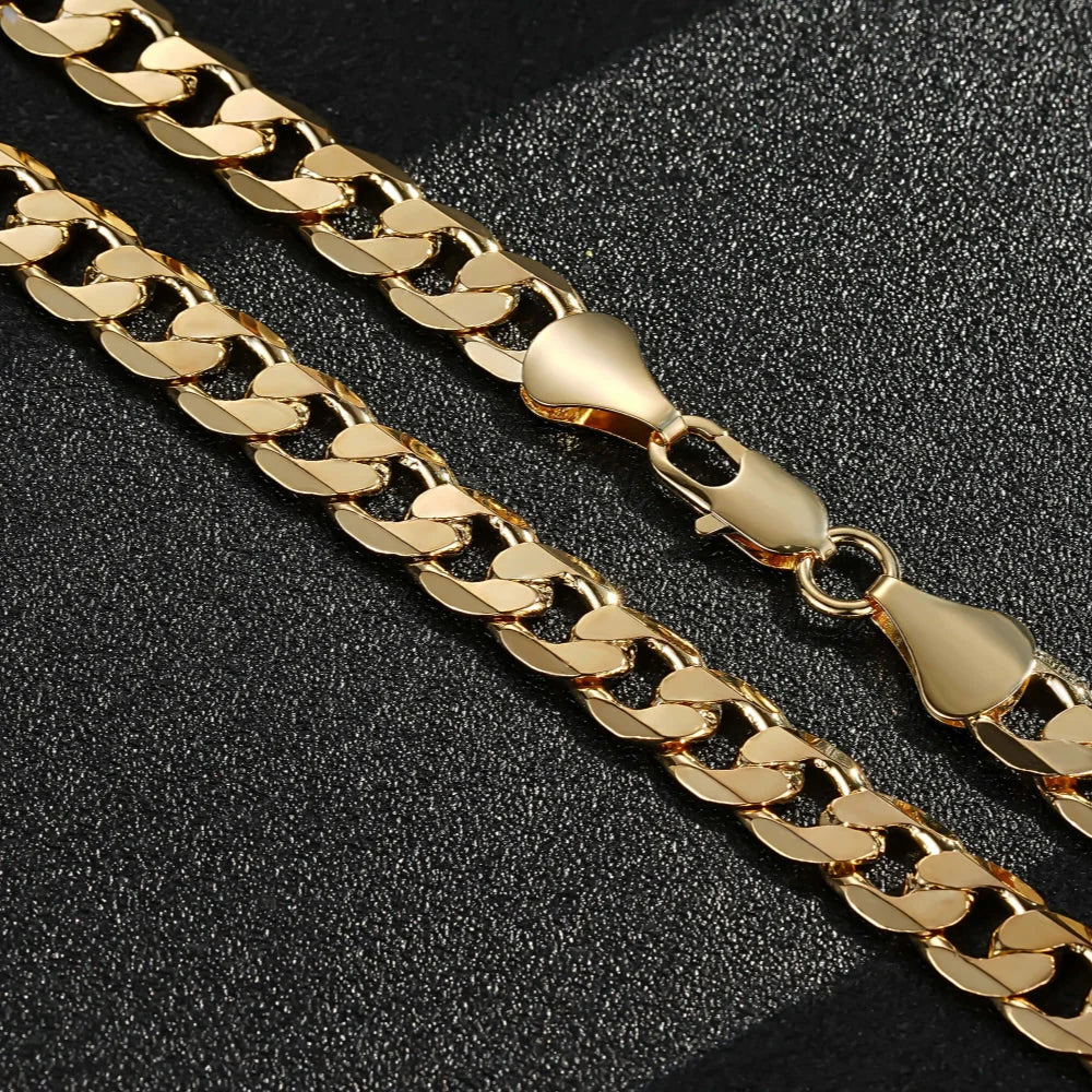 Gold Cuban Curb Chain & Bracelet Set 9mm