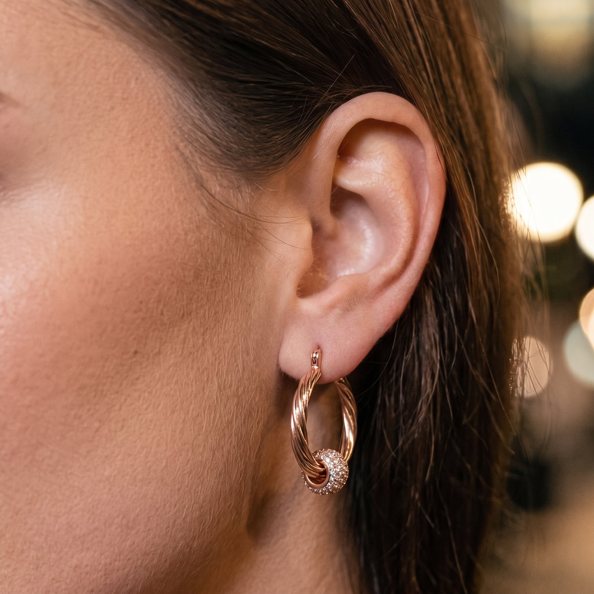 Rose Gold Disco Ball Hoop Earrings