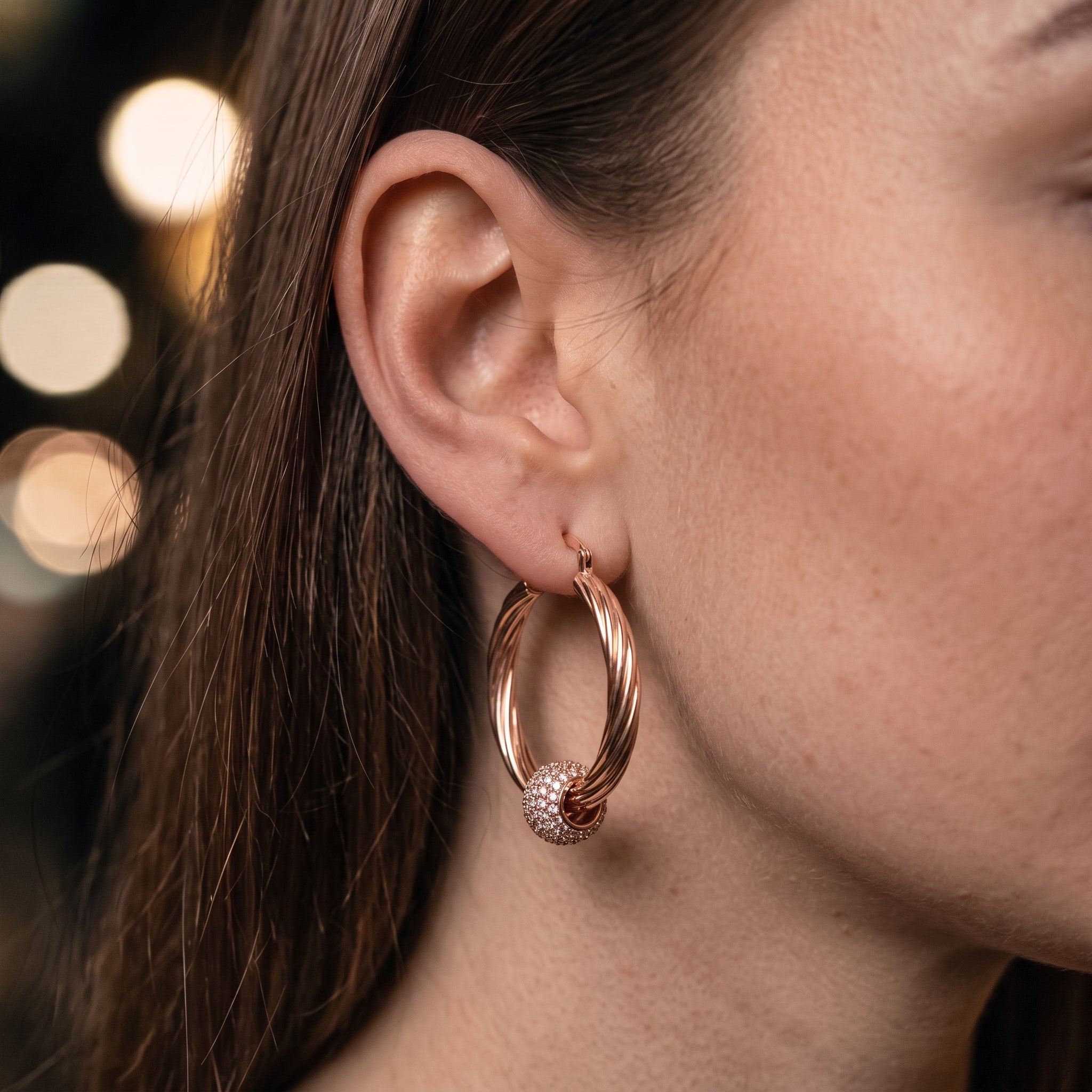 Rose Gold Disco Ball Hoop Earrings