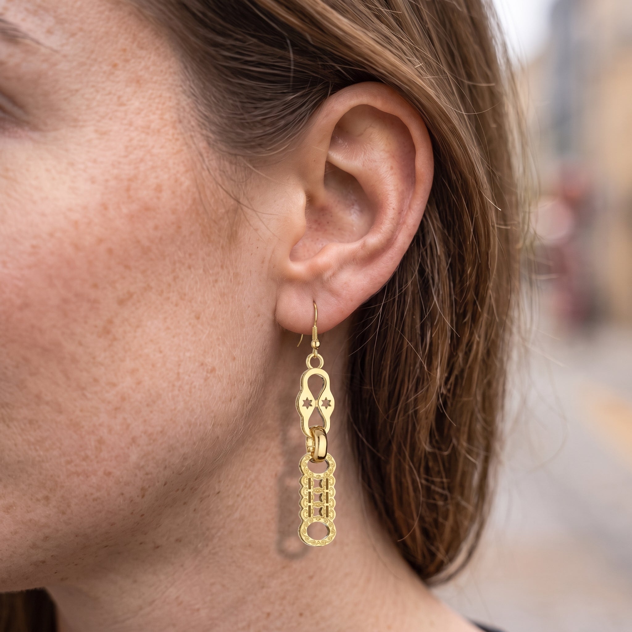 Gold Stars and Bars Dangle Drop Earrings