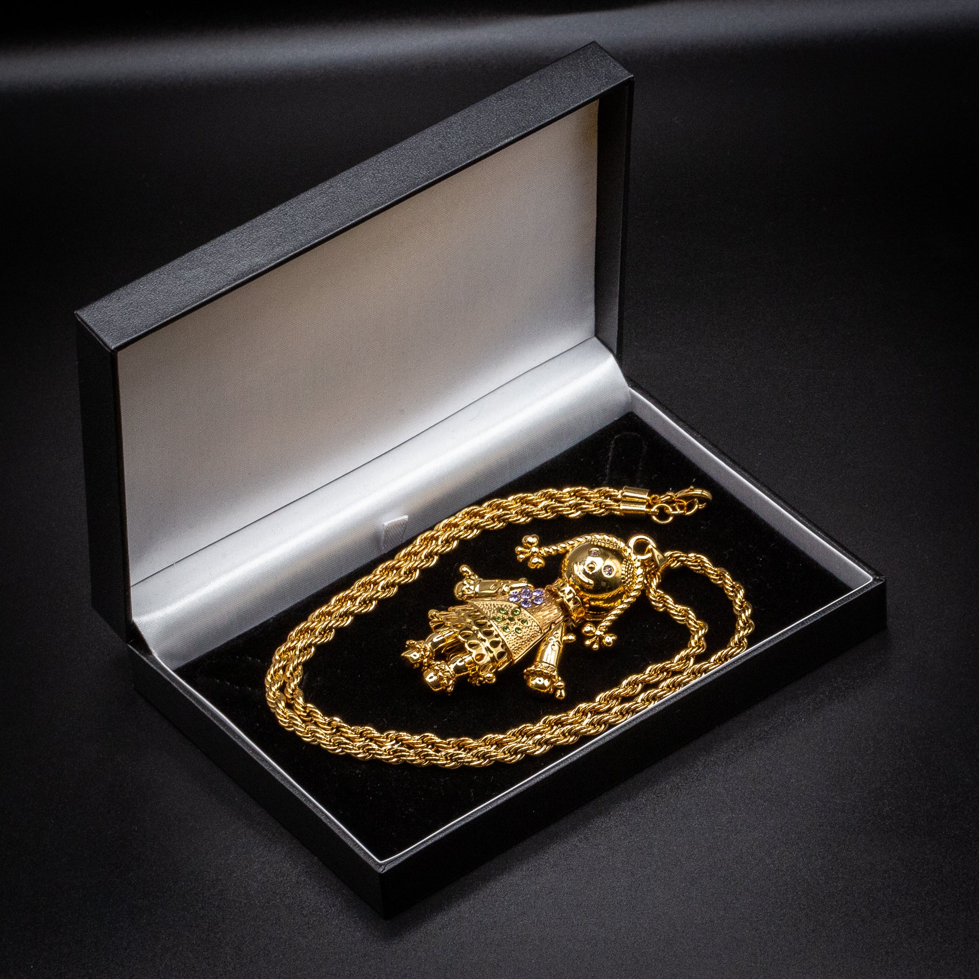 Gold-Filled | Rag Doll Pendant with Multi Colour Stones | 24 Inch Necklace