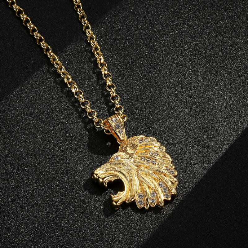 Person wearing Gold Lion Pendant Necklace