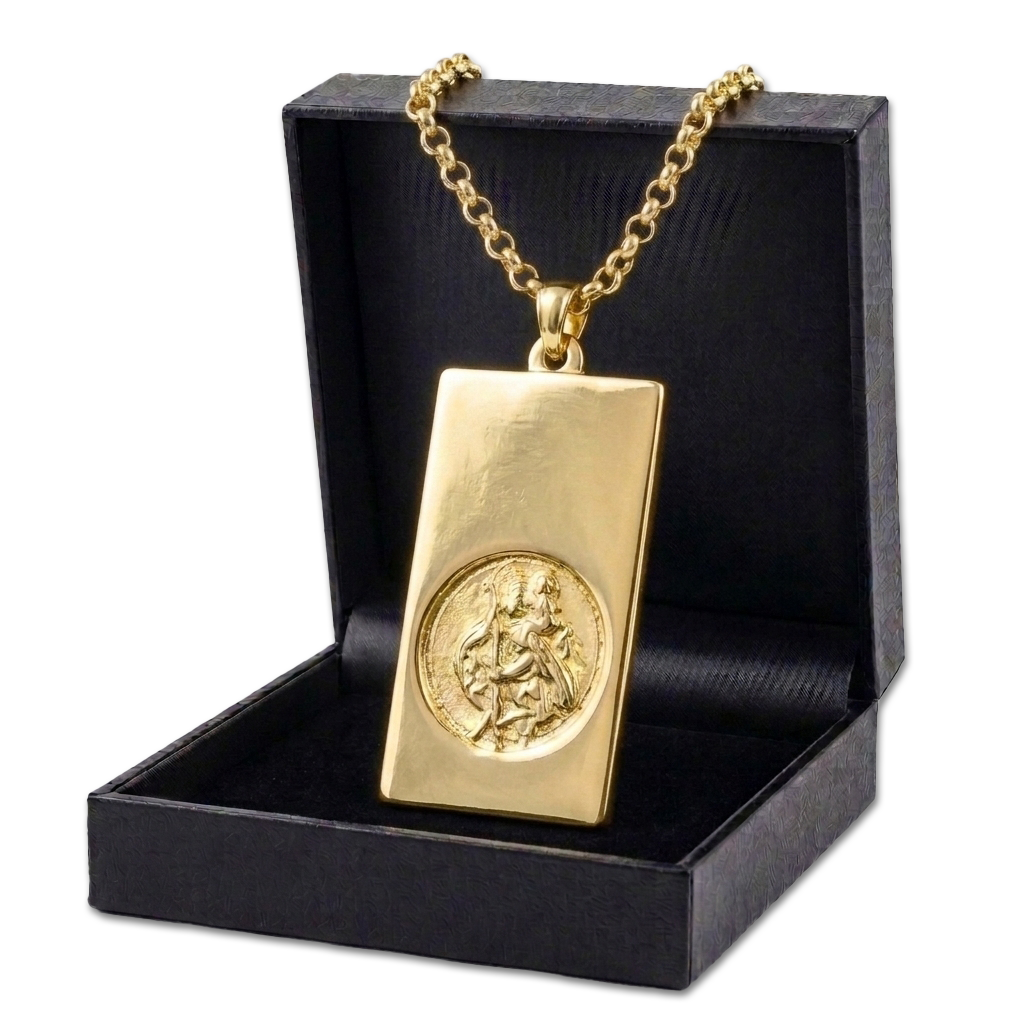 Gold St Christopher Ingot Pendant