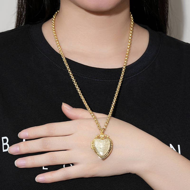 Gold-Filled & Bonded Heart Locket with Birds and Flowers
