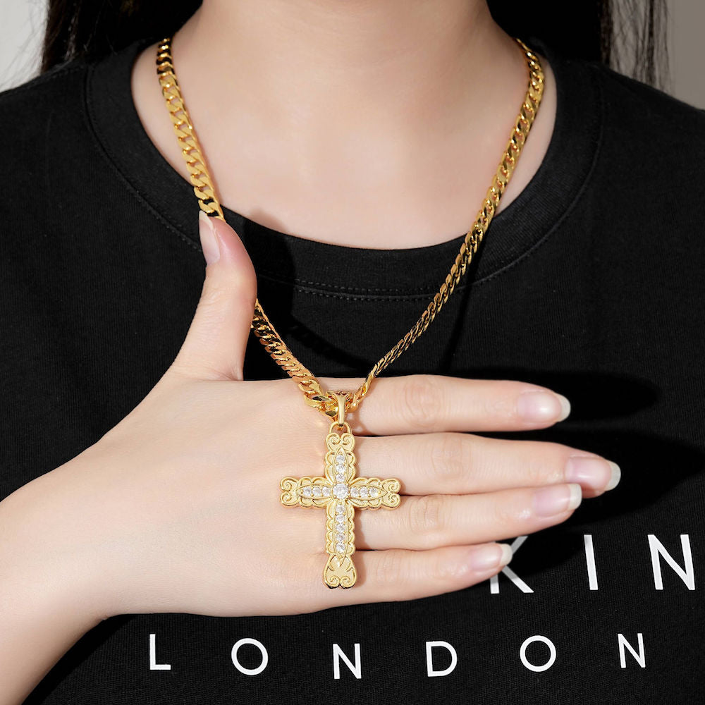 Luxury Gold-Filled & Gold-Filled Ornate Cross Pendant with Stones