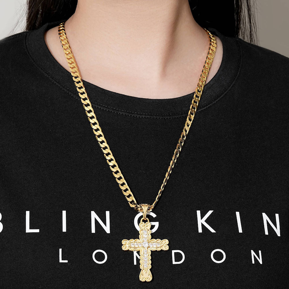 Luxury Gold-Filled & Gold-Filled Ornate Cross Pendant with Stones