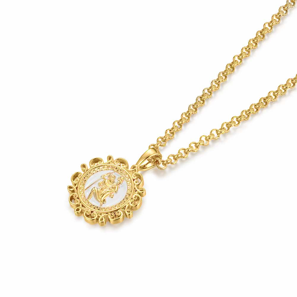 Gold Ornate St Christopher Pendant with 22-Inch, 4mm Belcher Chain