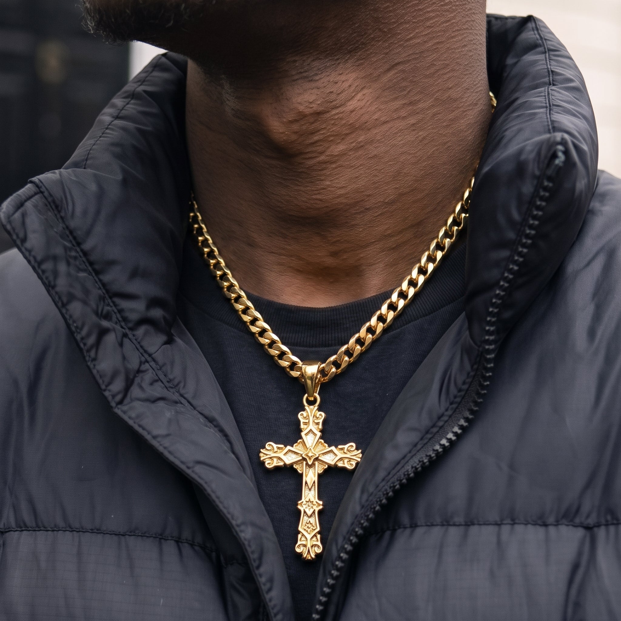 Gold Filigree Cross Pendant Necklace 22inches