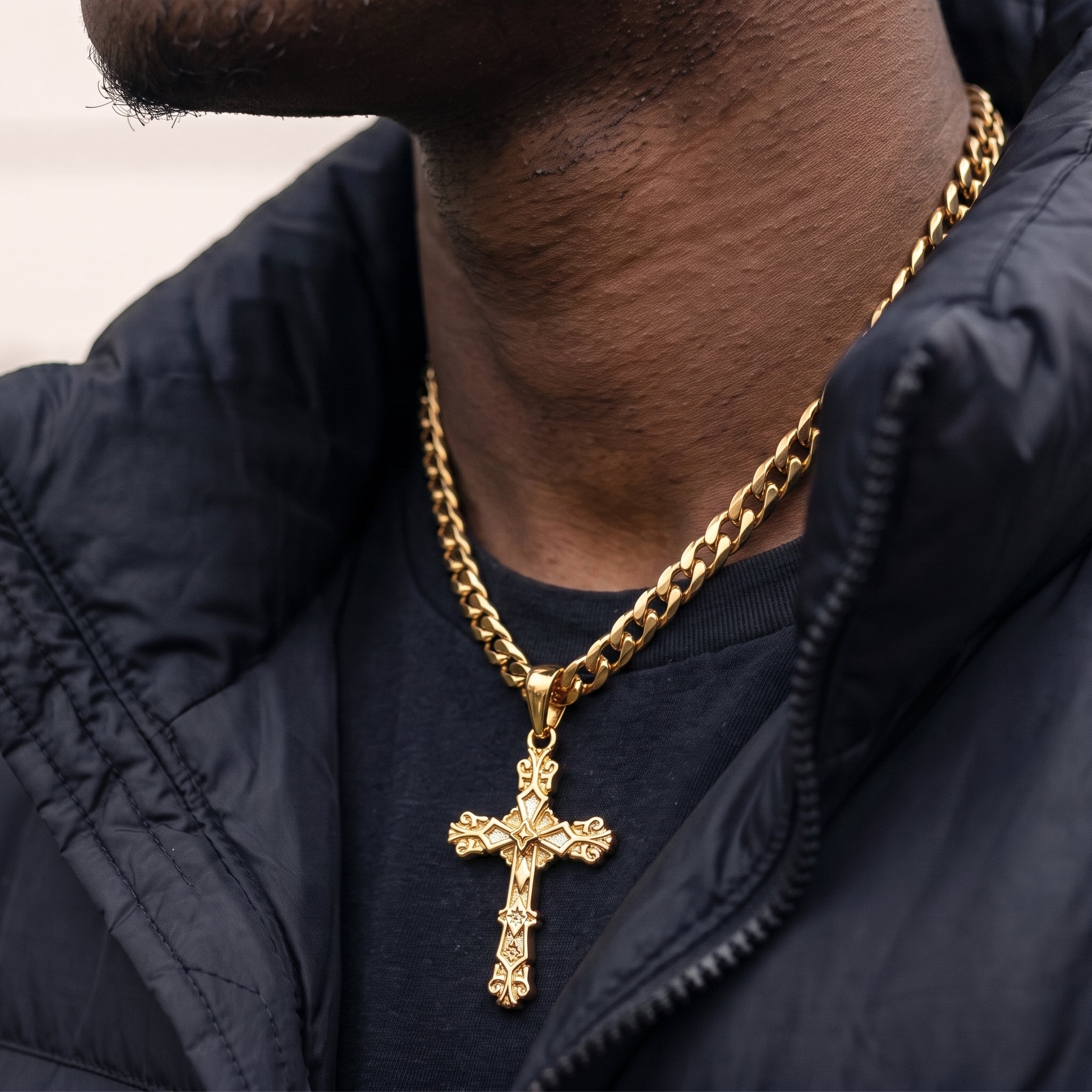 Gold Filigree Cross Pendant Necklace 22inches