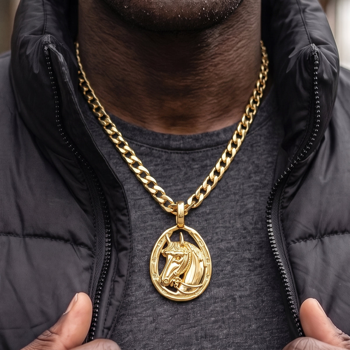 Gold Horseshoe Pendant Necklace 24inches