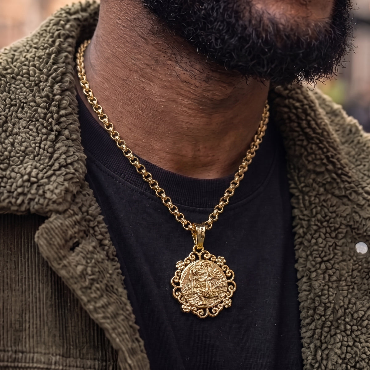 Gold St Christopher Pendant Flower Mount