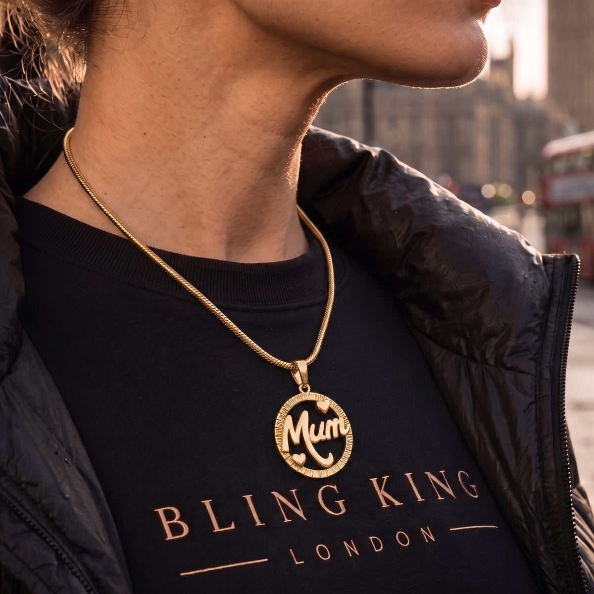 Gold MUM Pendant Necklace 22inches