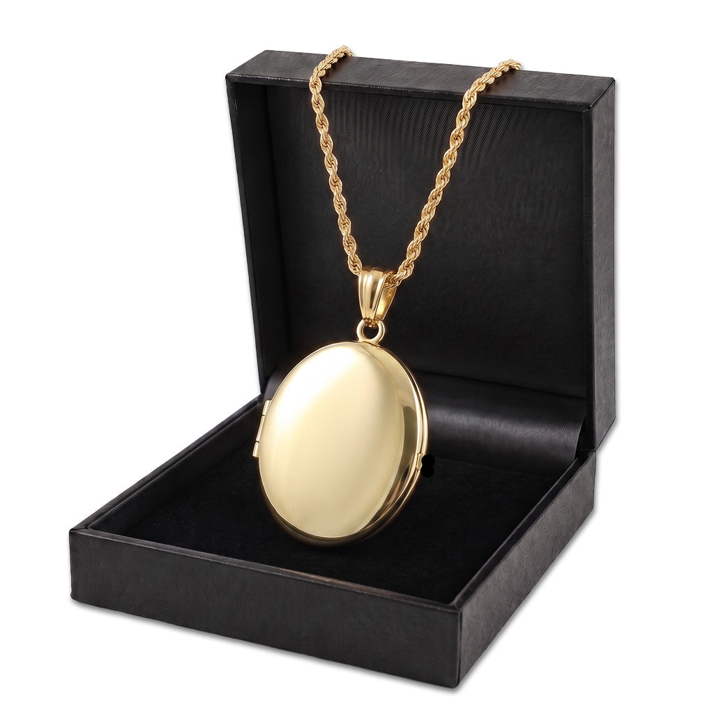 Gold Locket Pendant 2.5mm Rope Chain