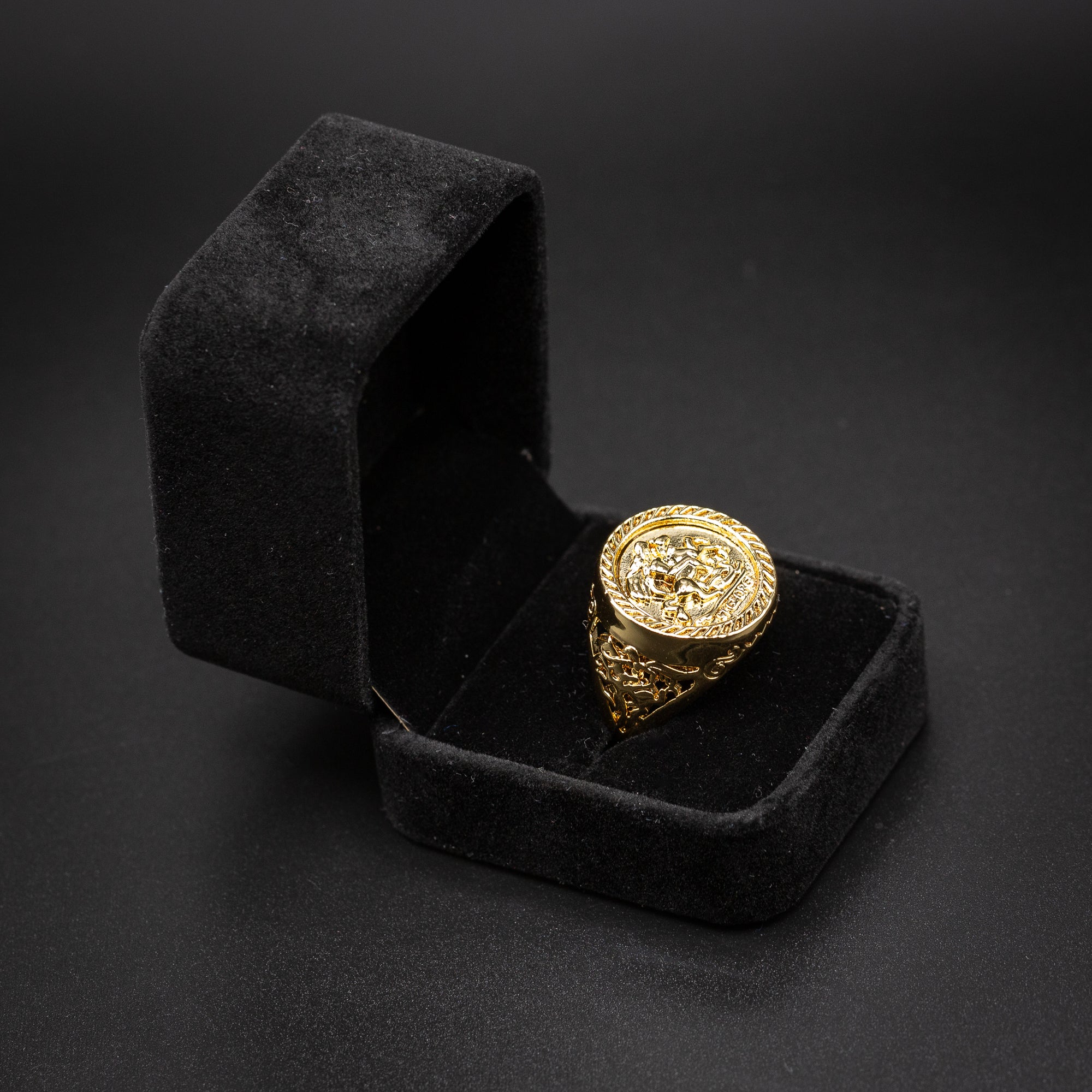 Gold St George Dragon Sovereign Ring | Size T Adjustable Luxury Fit