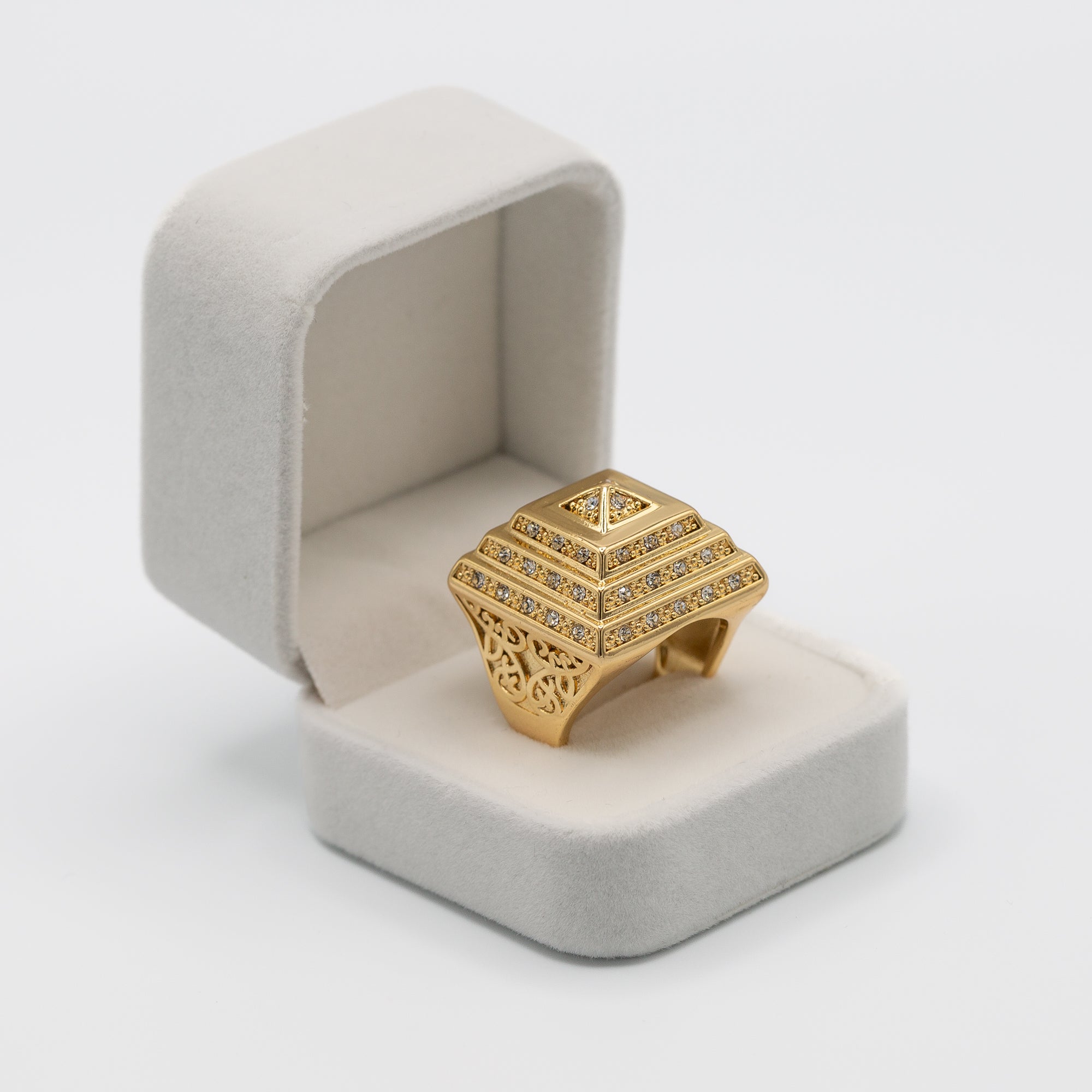 Gold Pyramid Ring With Stones Size T Adjustable