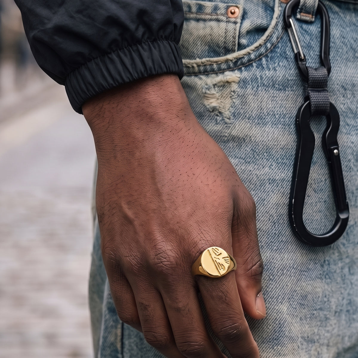 Gold Half Face Oval Pinky Ring