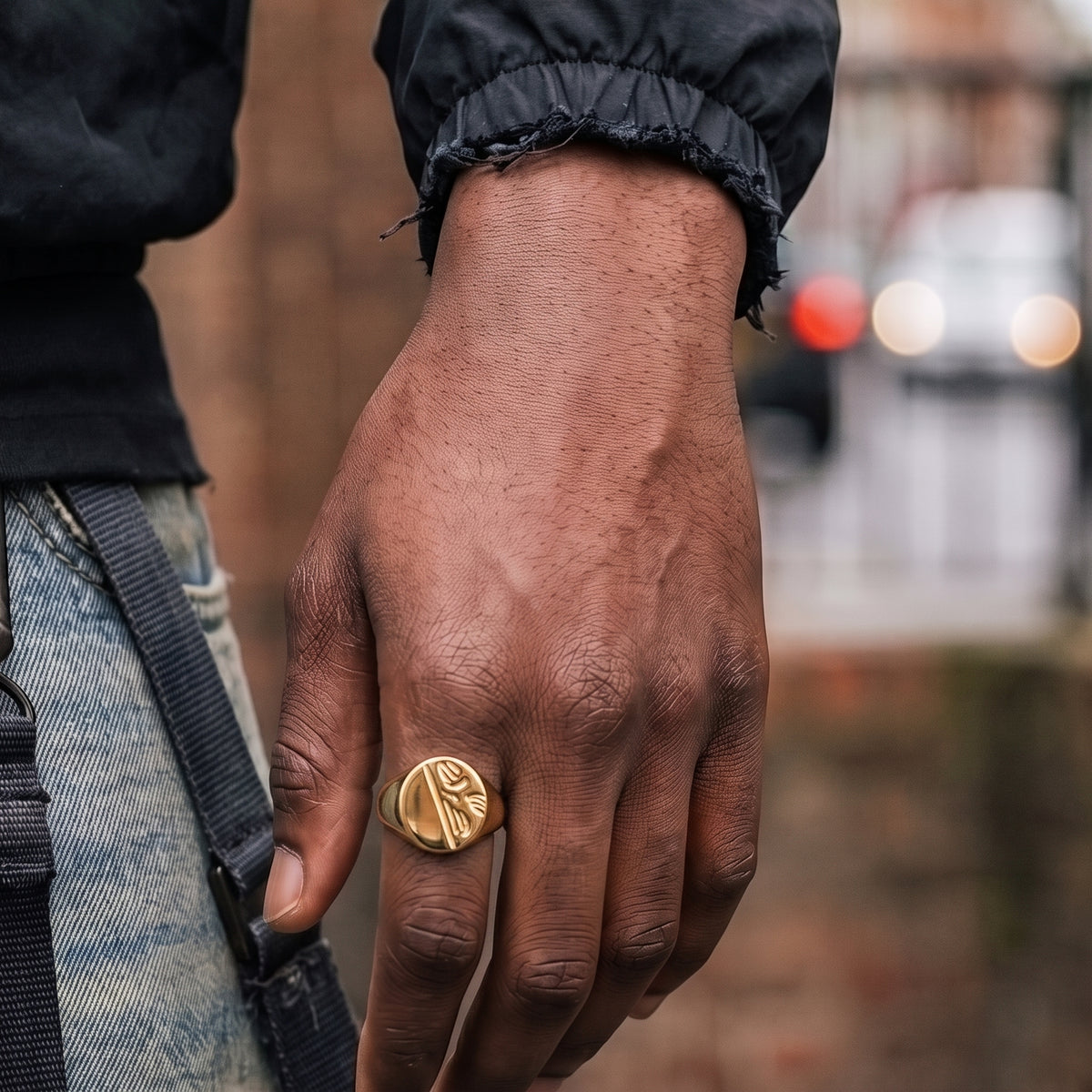 Gold Half Face Oval Pinky Ring