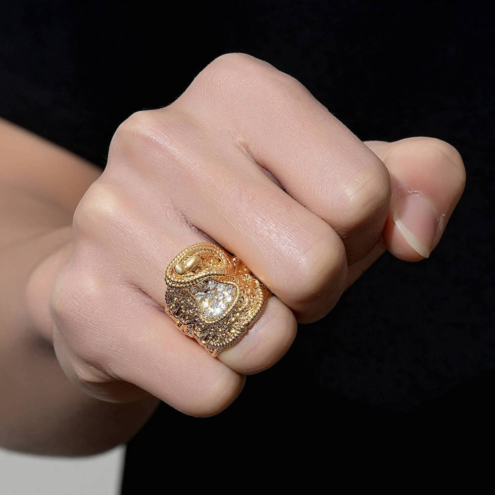 Gold Saddle Ring with Stones Size 10 T Tarnish Resistant Statement Jewellery