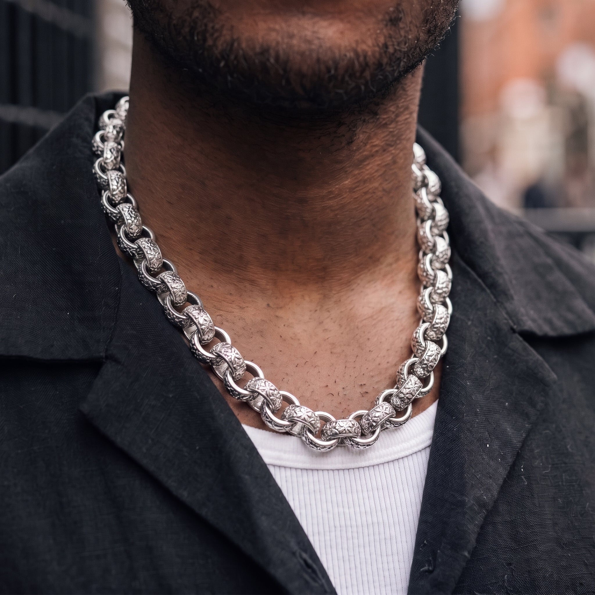 New 20mm Silver Ornate Belcher Chain 28 Inches