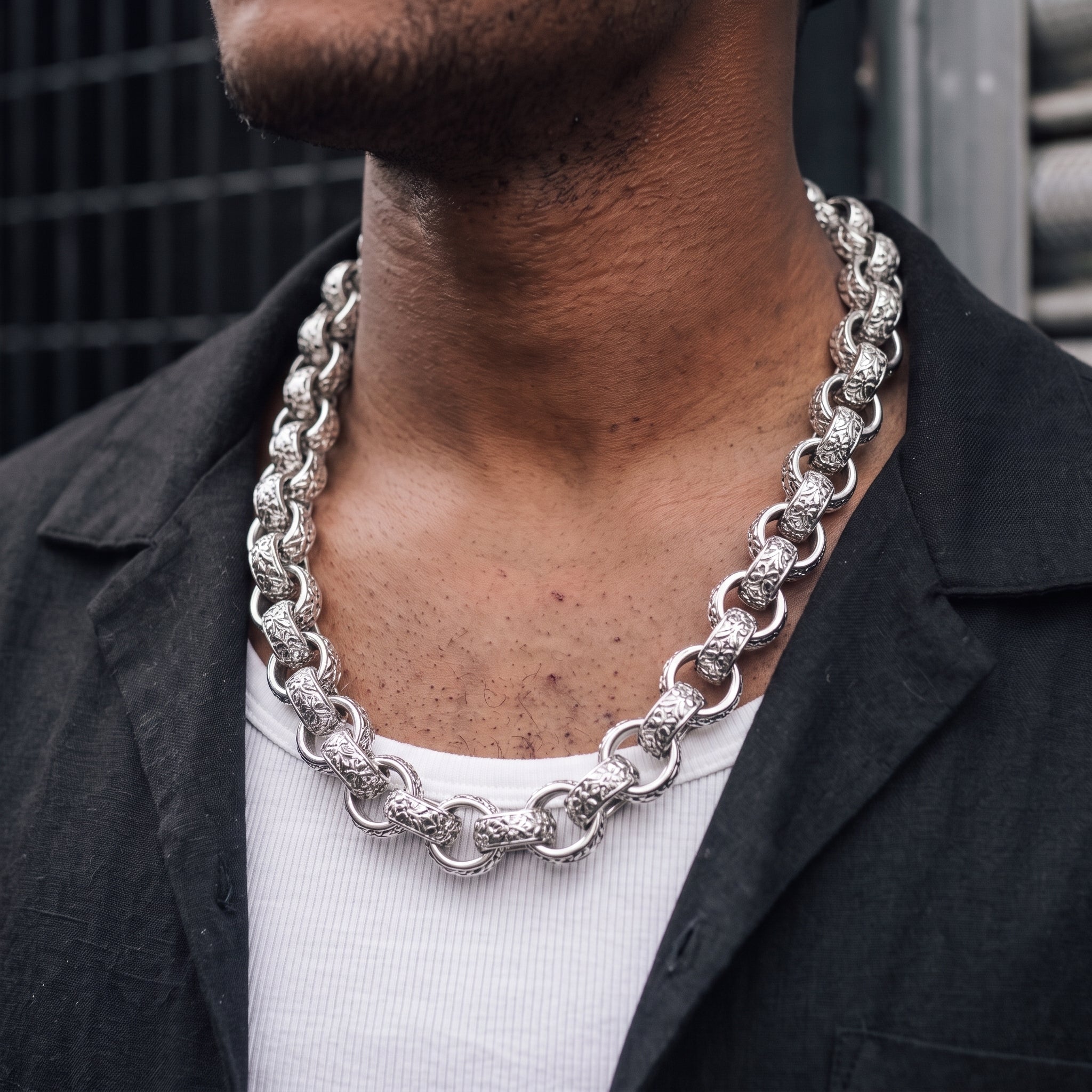 New 20mm Silver Ornate Belcher Chain 28 Inches